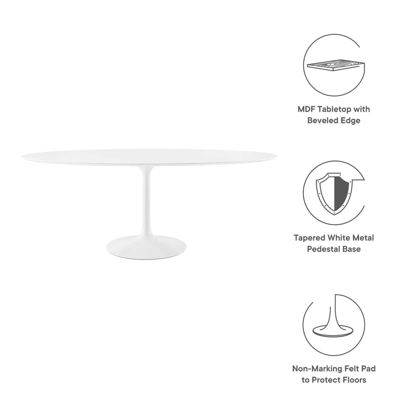 Modway Lippa 78" Oval Wood Top Dining Table in White - EEI-1657