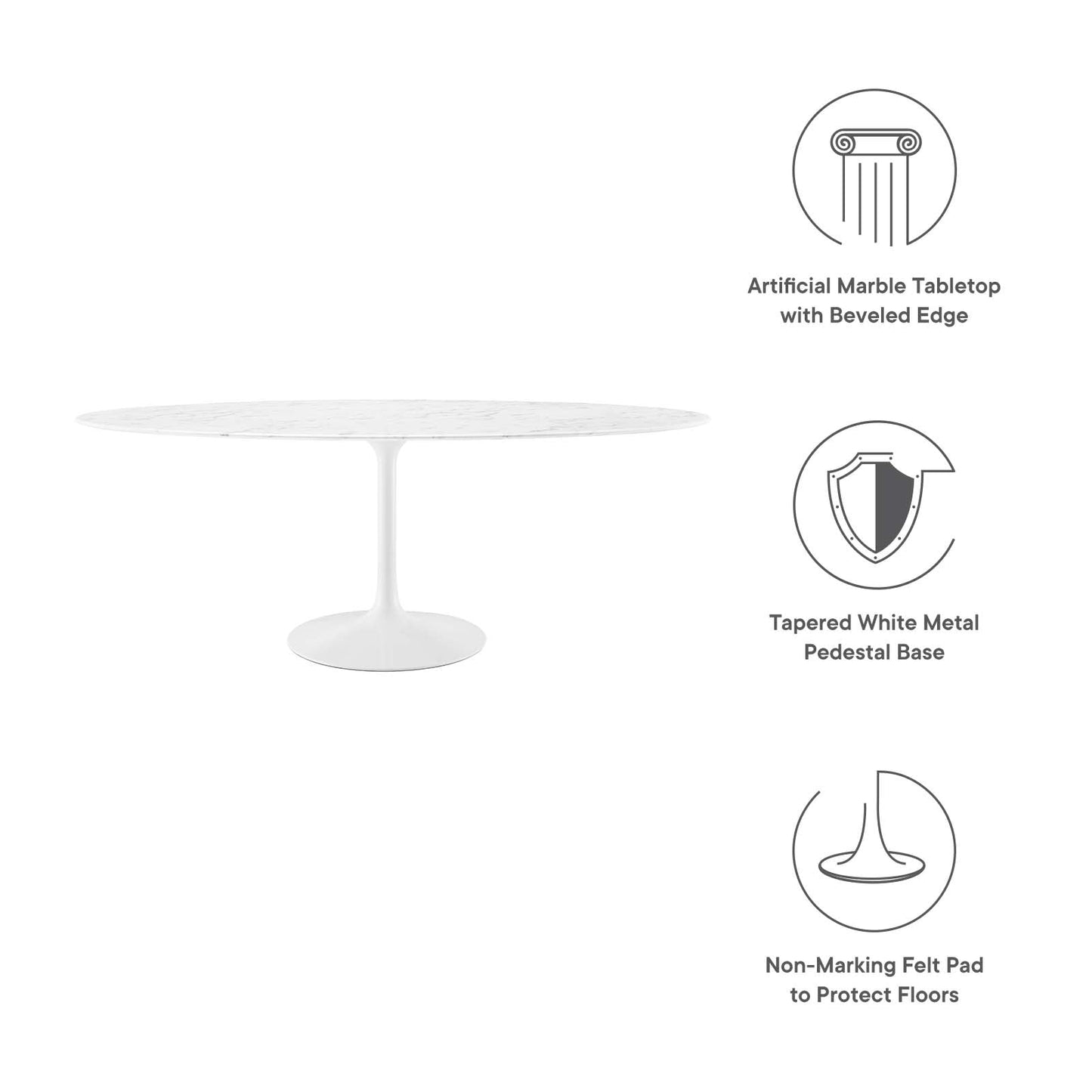 Modway Lippa 78" Oval Artificial Marble Dining Table in White - EEI-1659