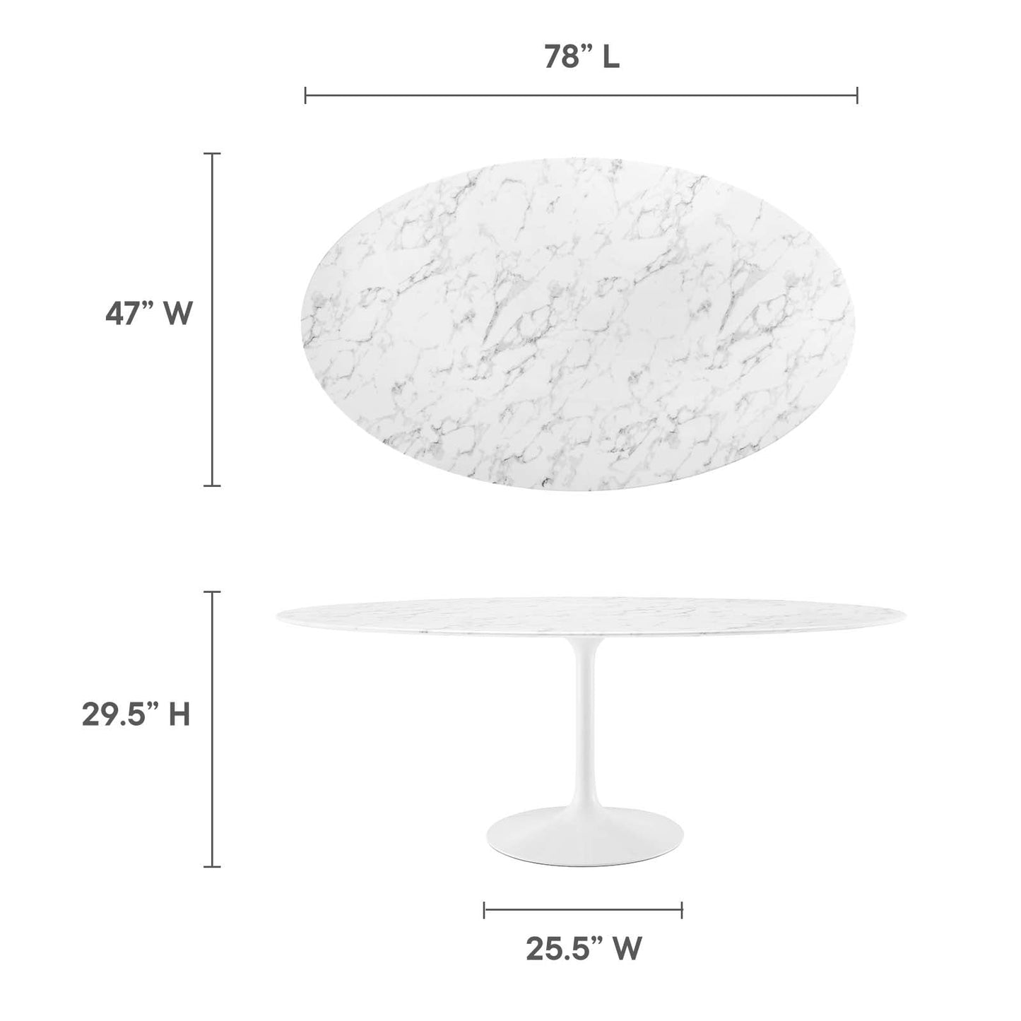 Modway Lippa 78" Oval Artificial Marble Dining Table in White - EEI-1659
