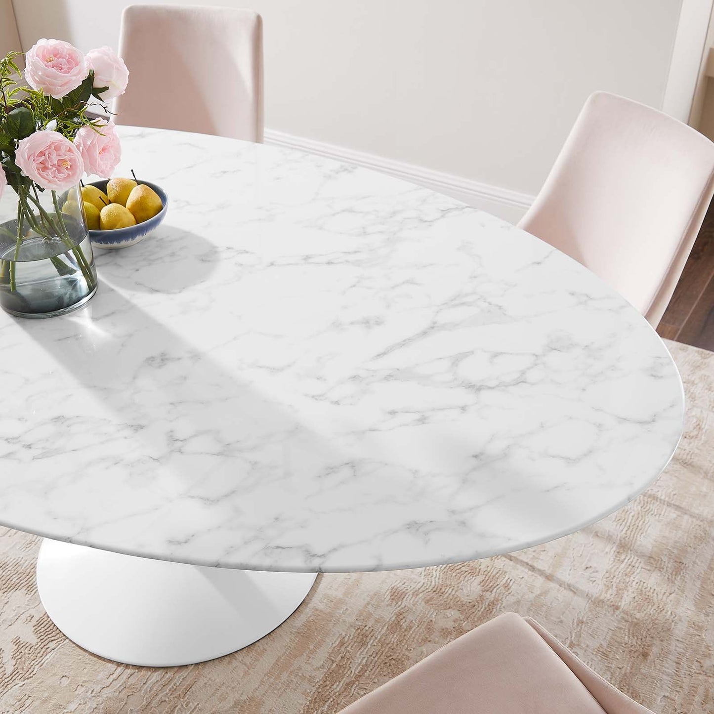 Modway Lippa 78" Oval Artificial Marble Dining Table in White - EEI-1659