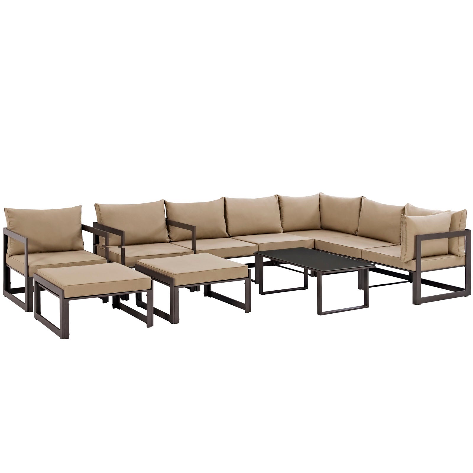 Modway Fortuna 10 Piece Outdoor Patio Sectional Sofa Set | Outdoor Sofas, Loveseats & Sectionals | 