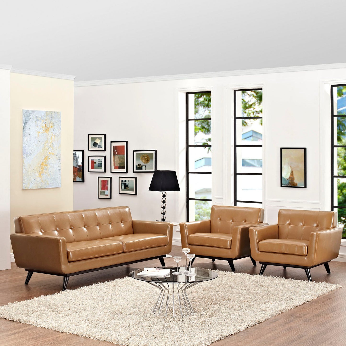 Modway Engage 3 Piece Leather Living Room Set - EEI-1763 | Sofas | 