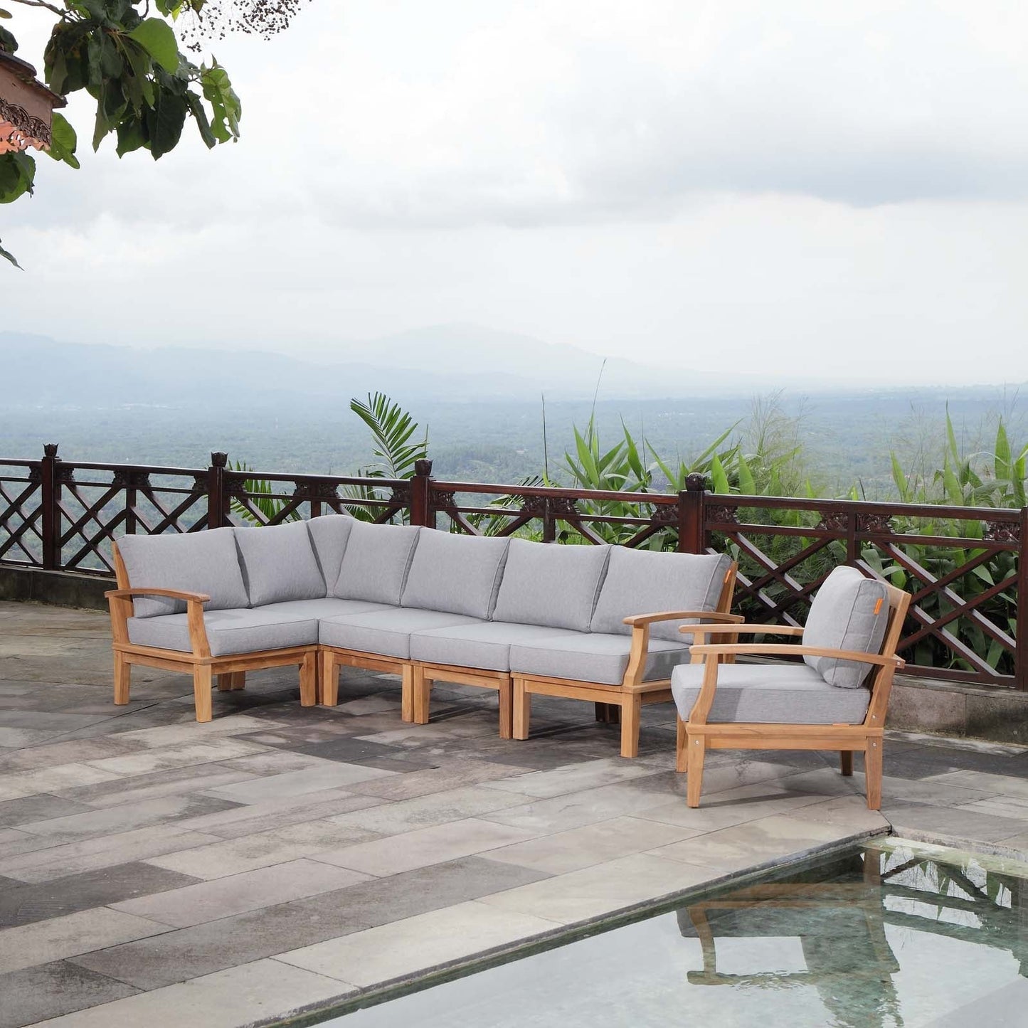 Modway Marina 6 Piece Outdoor Patio Teak Sofa Set - EEI-1816