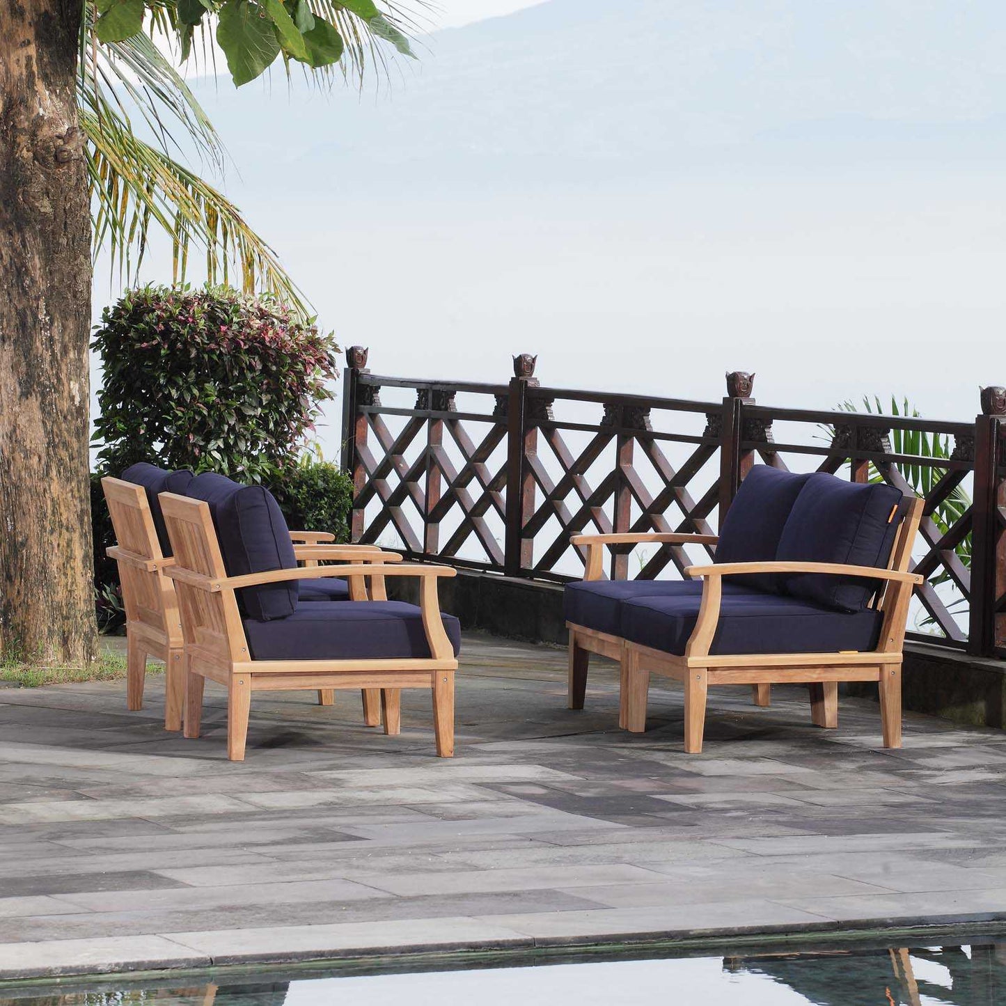 Modway EEI-1818 Marina 4 Piece Outdoor Patio Teak Sofa Set | Outdoor Sofas, Loveseats & Sectionals | 