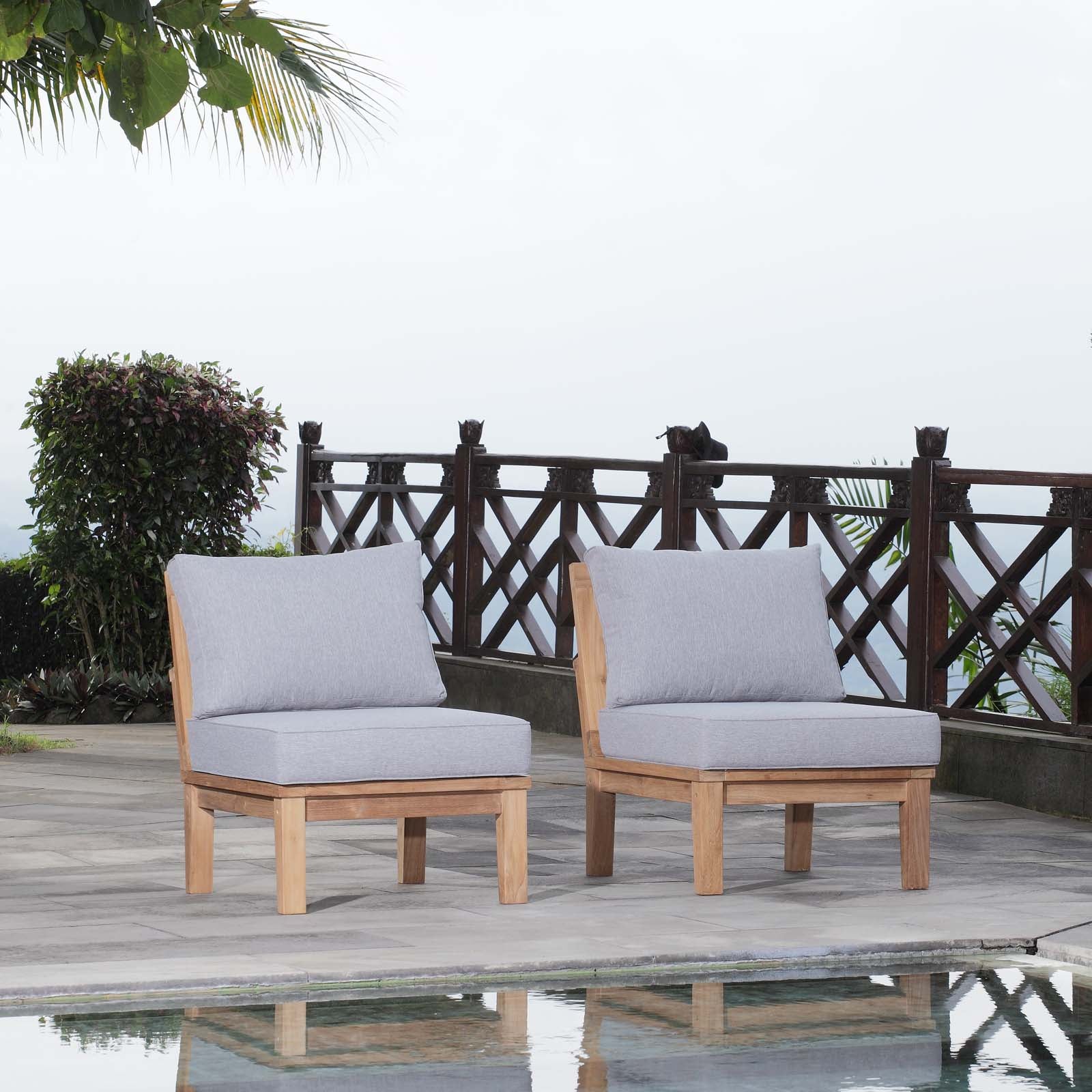 Modway EEI-1821 Marina 2 Piece Outdoor Patio Teak Sofa Set - Natural White | Outdoor Sofas, Loveseats & Sectionals | 