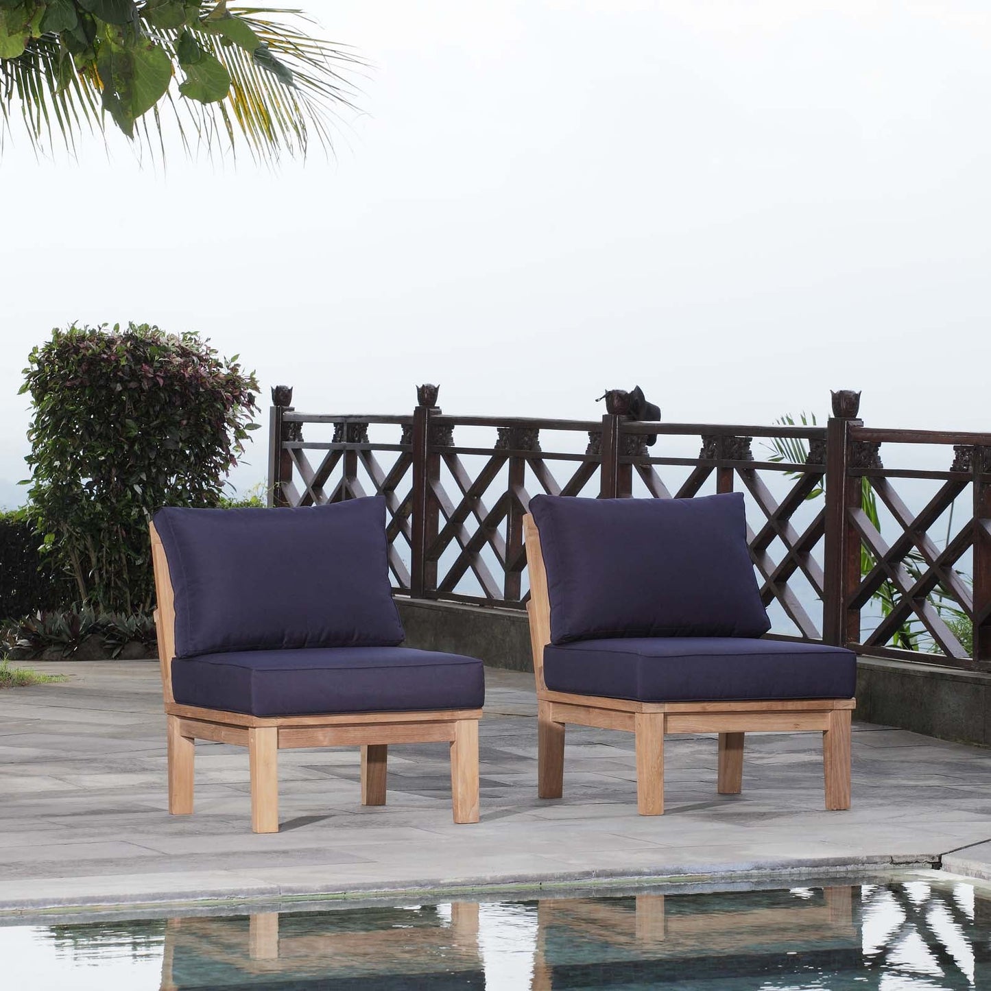 Modway EEI-1821 Marina 2 Piece Outdoor Patio Teak Sofa Set - Natural White | Outdoor Sofas, Loveseats & Sectionals | 