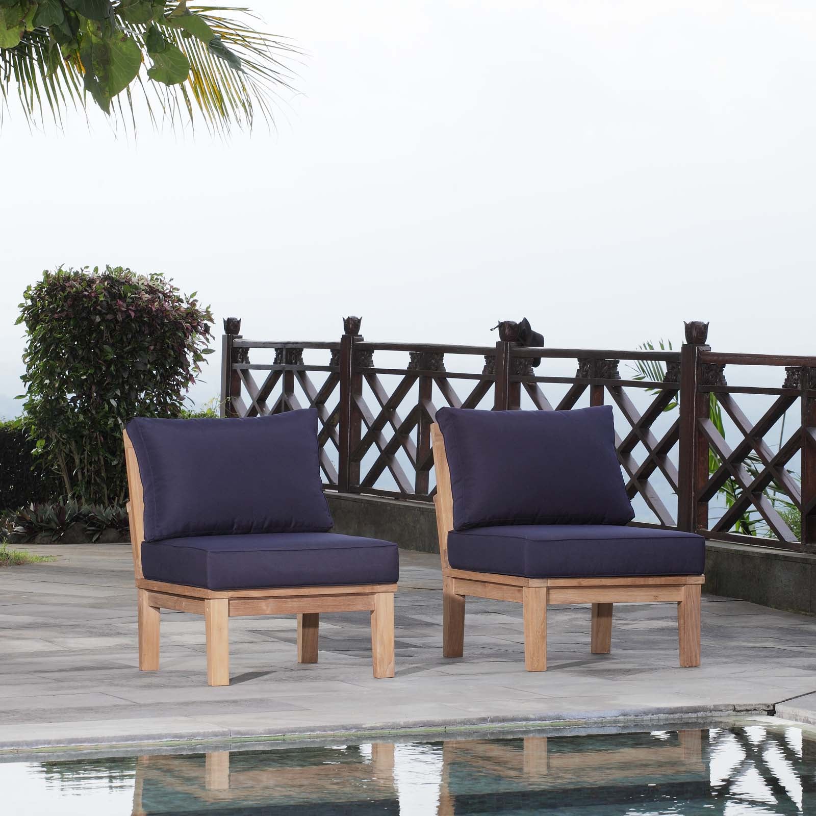 Modway EEI-1821 Marina 2 Piece Outdoor Patio Teak Sofa Set - Natural White | Outdoor Sofas, Loveseats & Sectionals | 