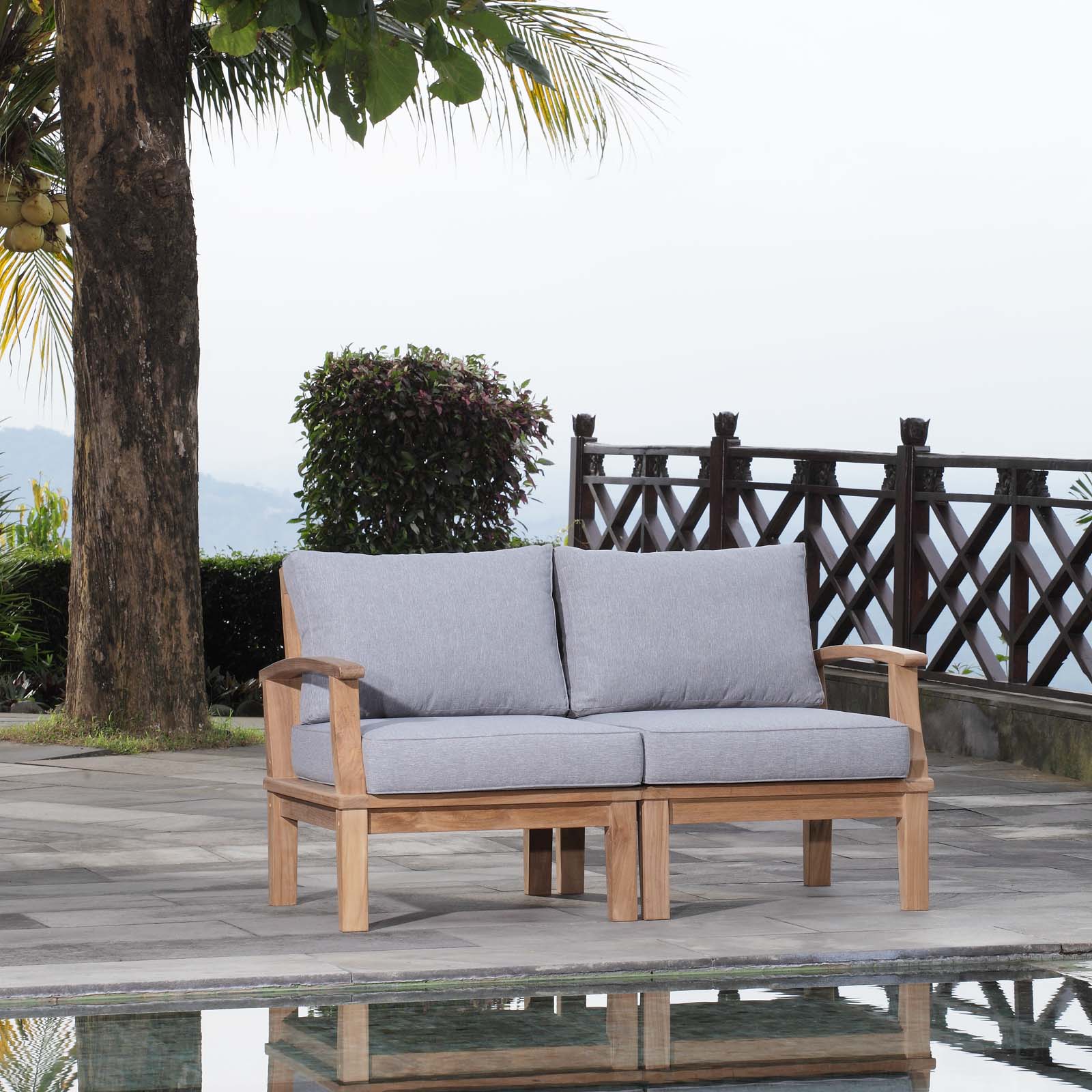 Modway EEI-1822 Marina 2 Piece Outdoor Patio Teak Sofa Set - Natural White | Outdoor Sofas, Loveseats & Sectionals
