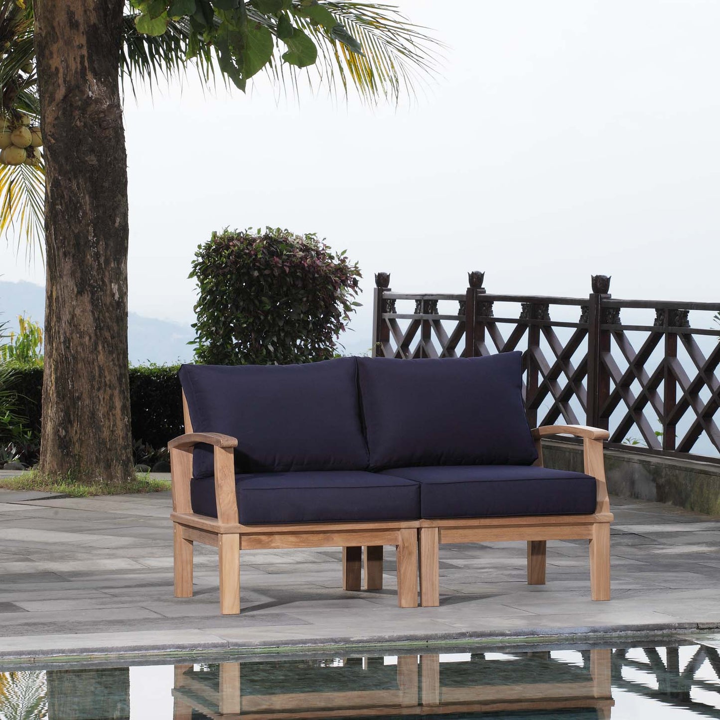 Modway EEI-1822 Marina 2 Piece Outdoor Patio Teak Sofa Set - Natural White | Outdoor Sofas, Loveseats & Sectionals | 