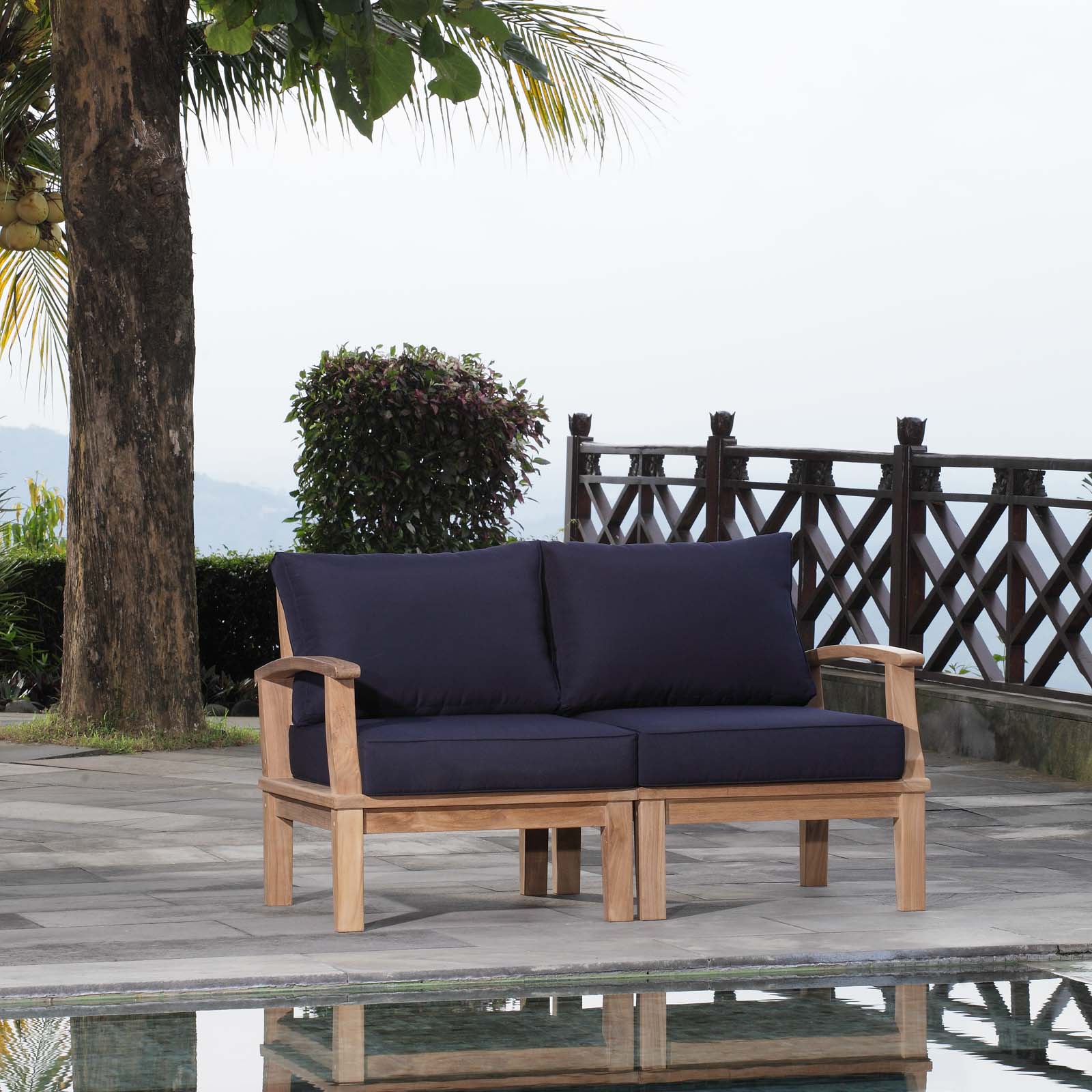 Modway EEI-1822 Marina 2 Piece Outdoor Patio Teak Sofa Set - Natural White | Outdoor Sofas, Loveseats & Sectionals | 