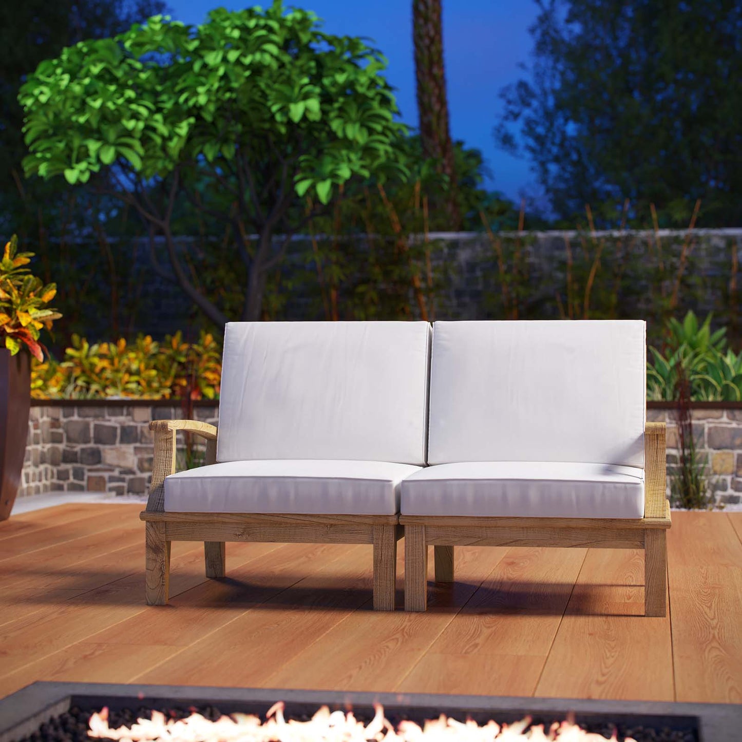 Modway EEI-1822 Marina 2 Piece Outdoor Patio Teak Sofa Set - Natural White | Outdoor Sofas, Loveseats & Sectionals | 