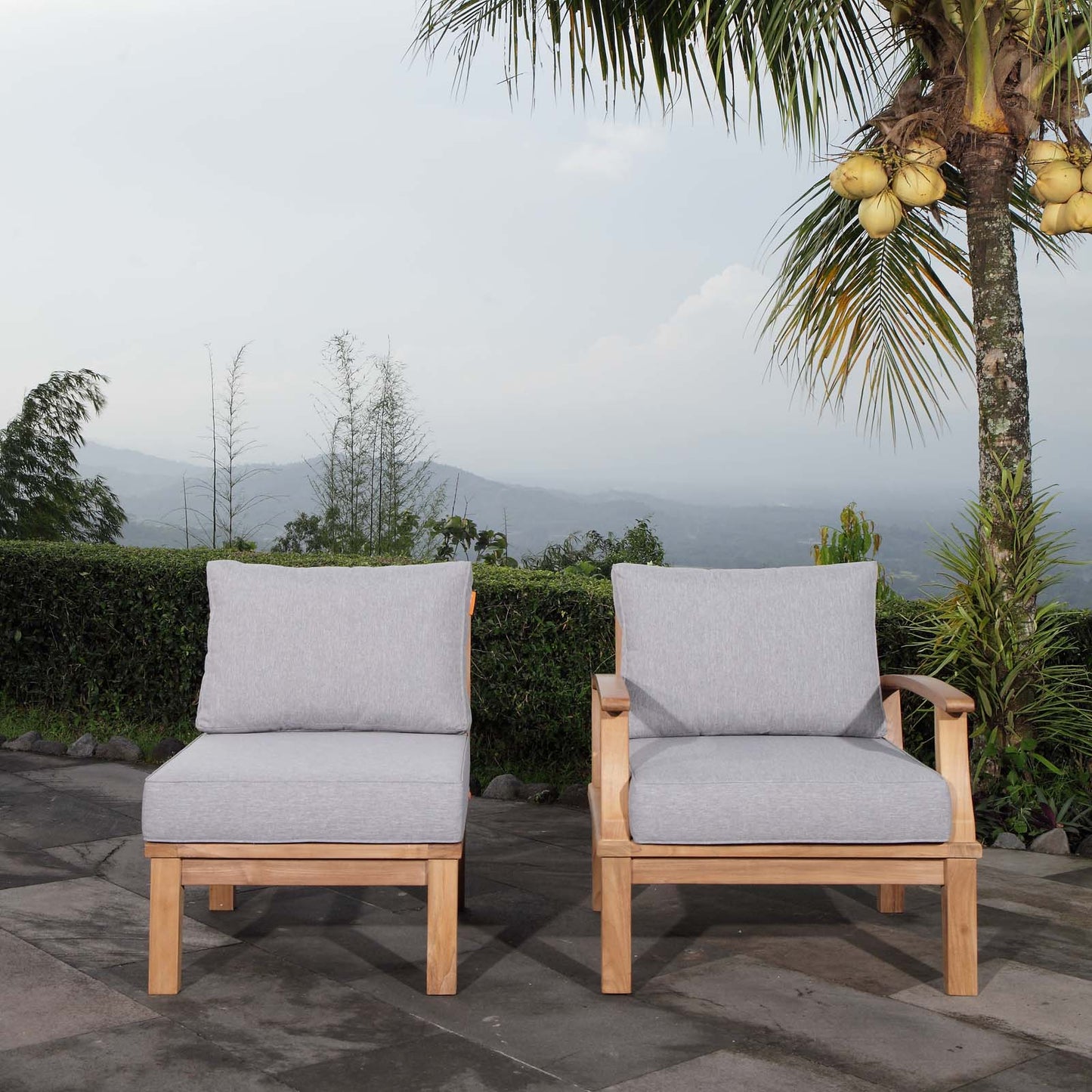 Modway EEI-1823 Marina 2 Piece Outdoor Patio Teak Sofa Set - Natural White | Outdoor Sofas, Loveseats & Sectionals