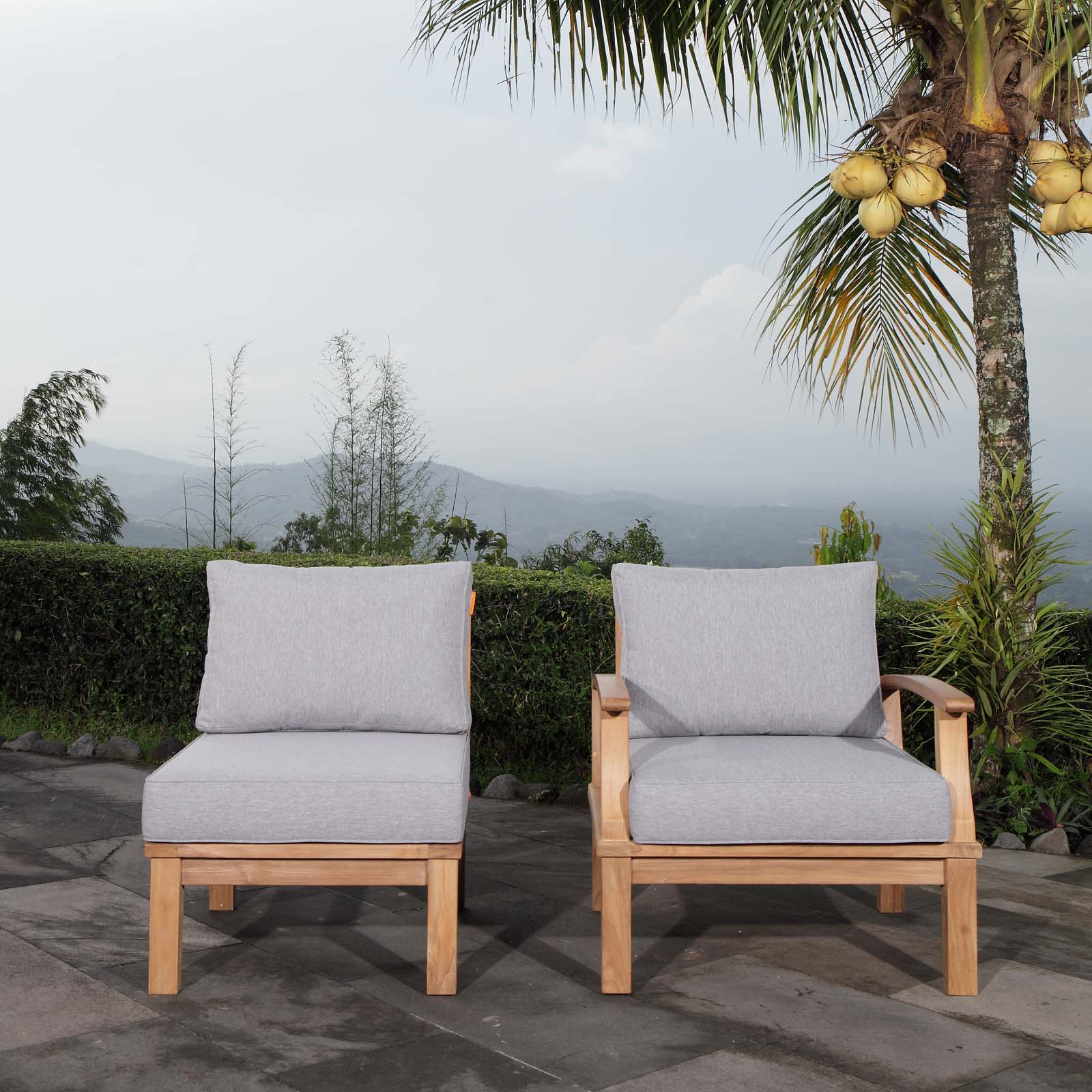 Modway EEI-1823 Marina 2 Piece Outdoor Patio Teak Sofa Set - Natural White | Outdoor Sofas, Loveseats & Sectionals