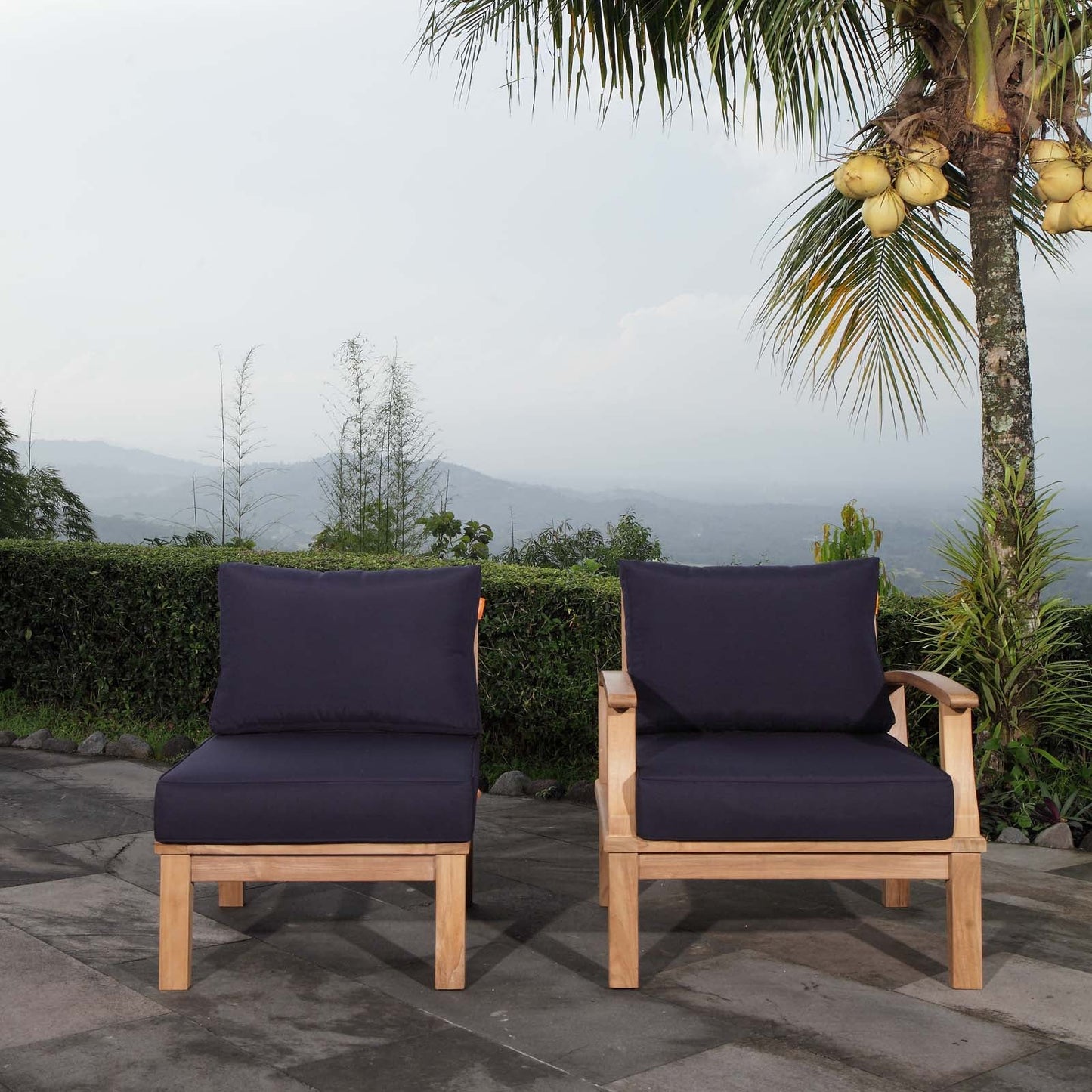 Modway EEI-1823 Marina 2 Piece Outdoor Patio Teak Sofa Set - Natural White | Outdoor Sofas, Loveseats & Sectionals | 