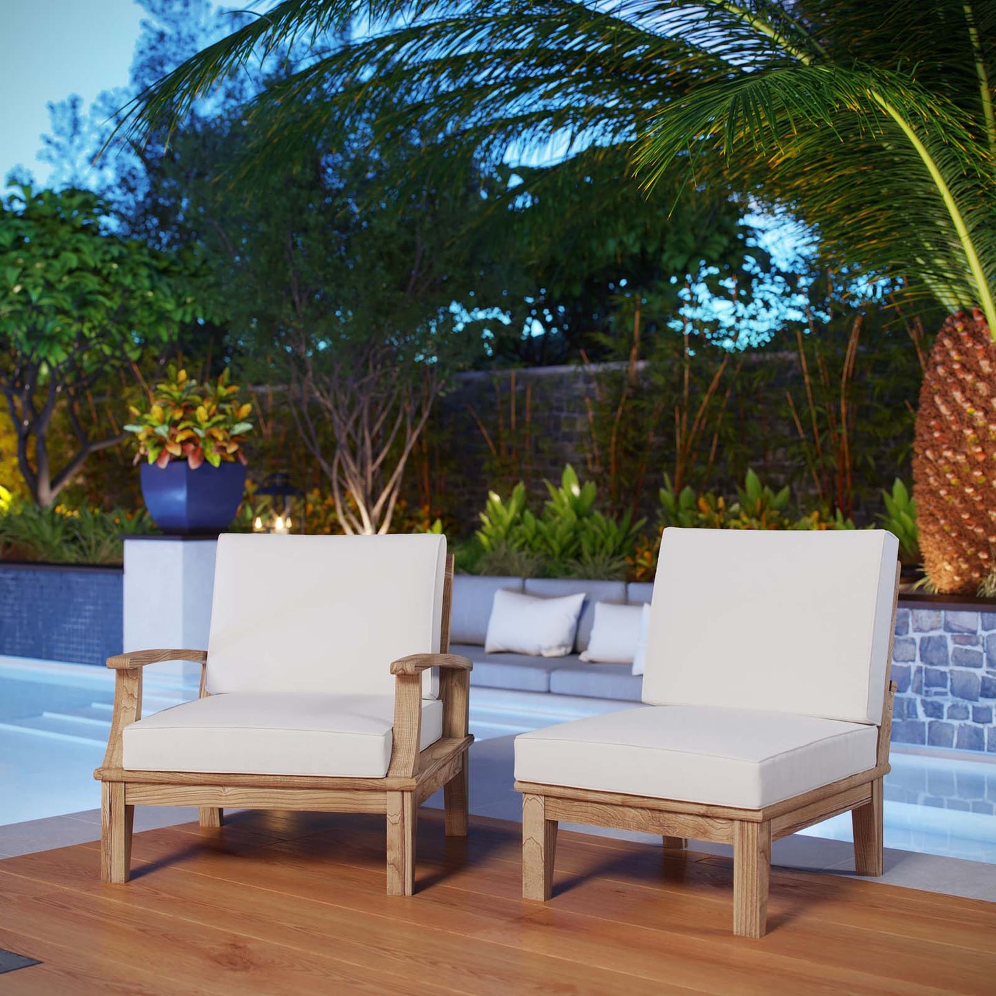 Modway EEI-1823 Marina 2 Piece Outdoor Patio Teak Sofa Set - Natural White | Outdoor Sofas, Loveseats & Sectionals | 
