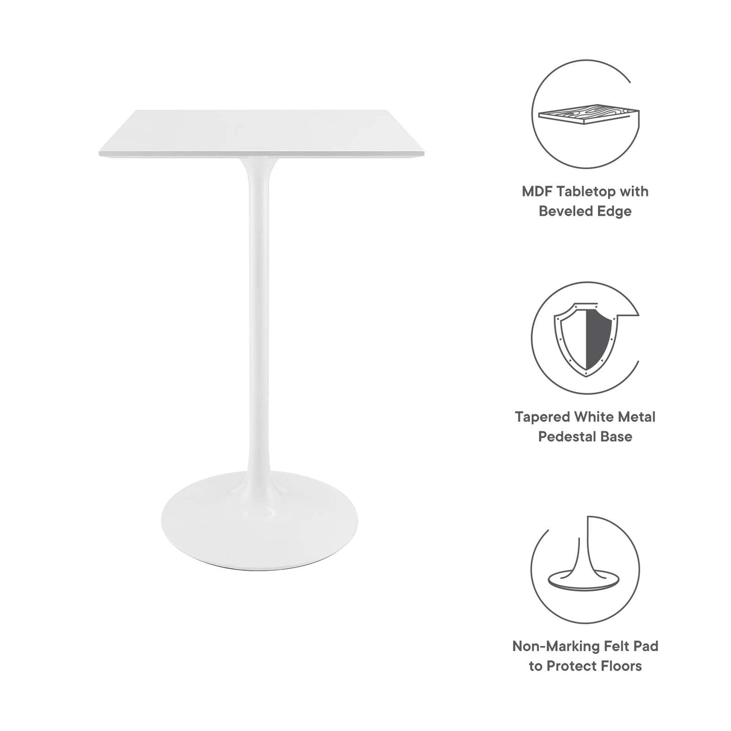 modway Lippa 28" Square Wood Top Bar Table White - EEI-1826