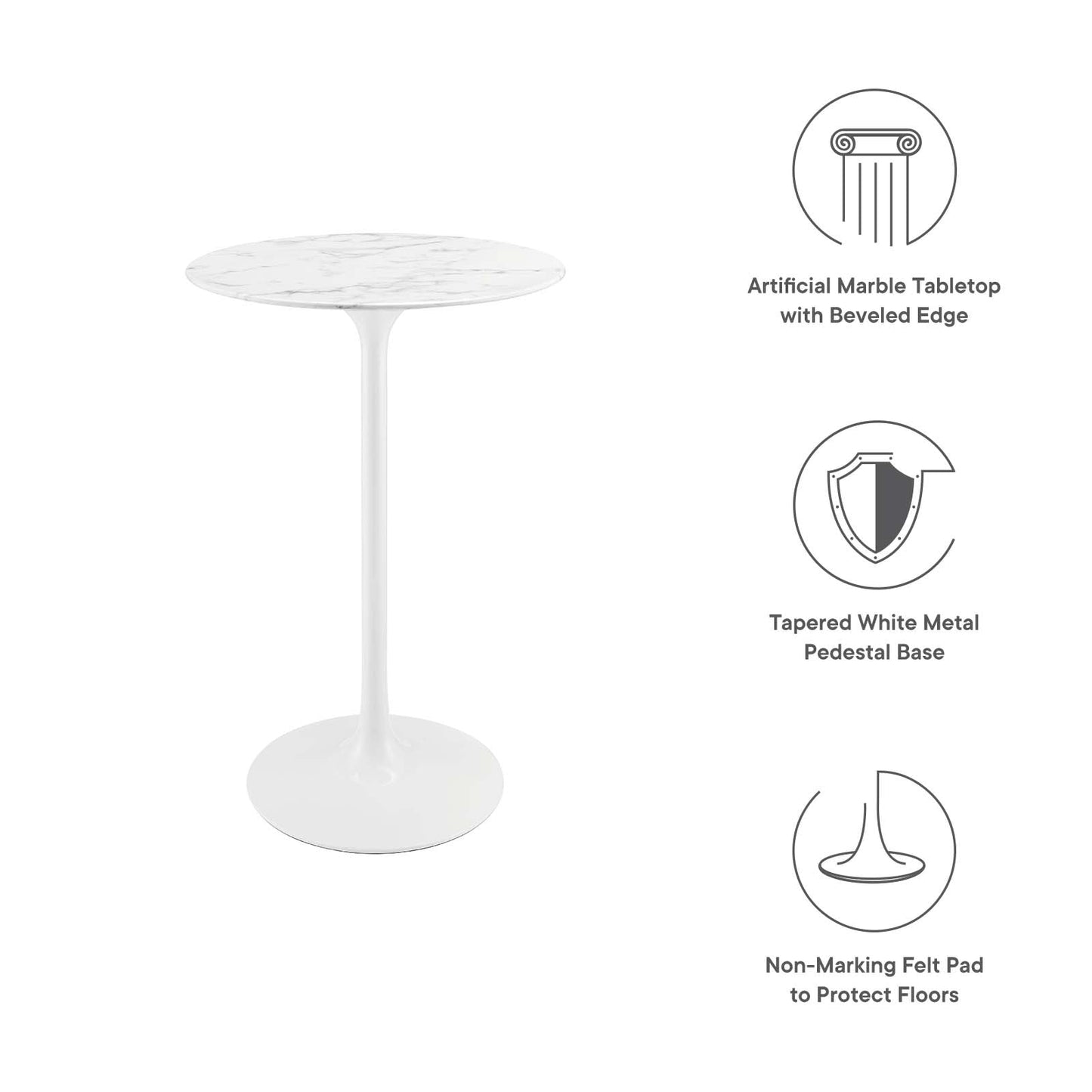 Modway Lippa 28" Artificial Marble Bar Table in White - EEI-1827