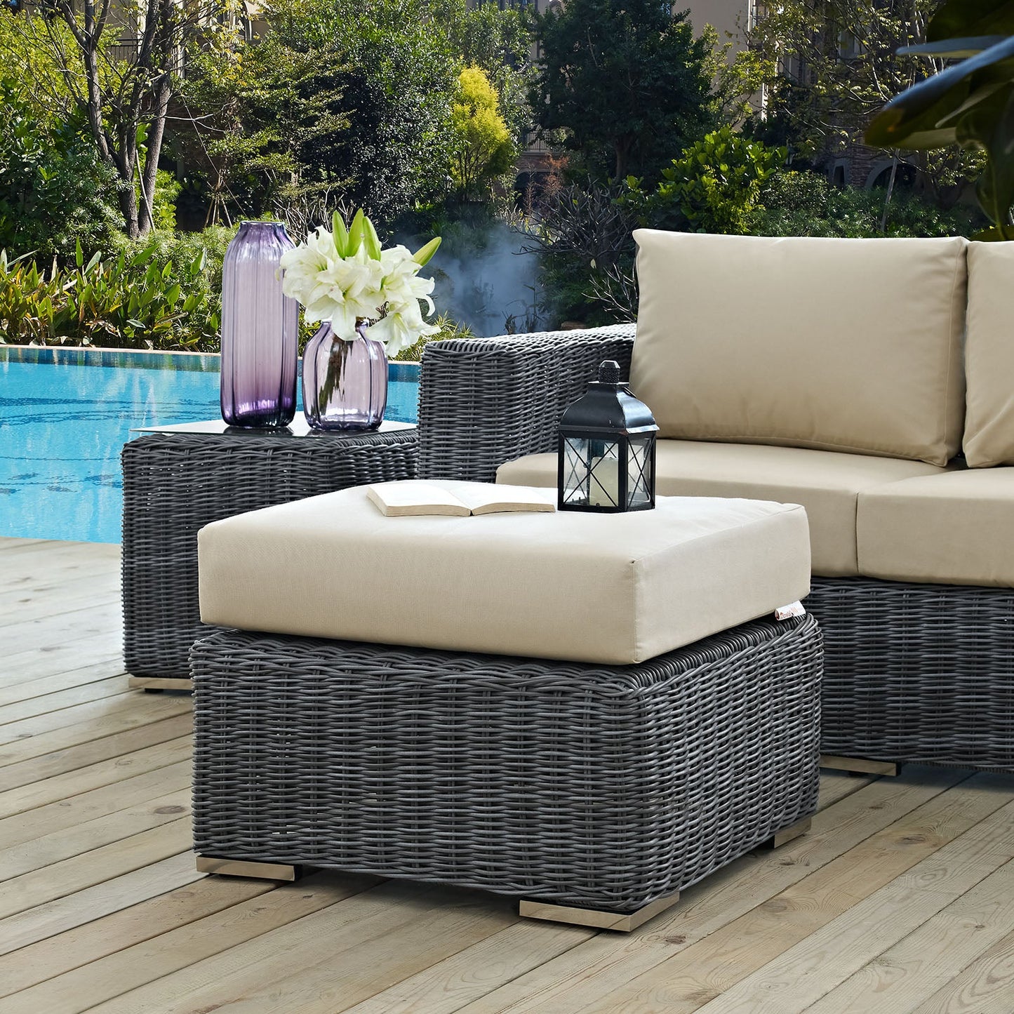 Summon Outdoor Patio Sunbrella Ottoman By Modway - EEI-1869 | Outdoor Ottomans | Modishstore