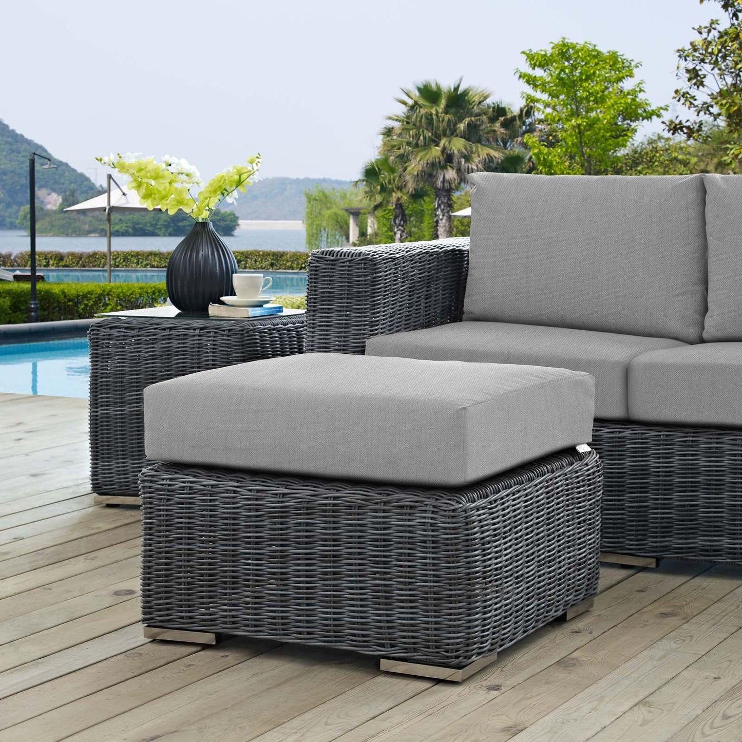 Summon Outdoor Patio Sunbrella Ottoman By Modway - EEI-1869 | Outdoor Ottomans | Modishstore - 4