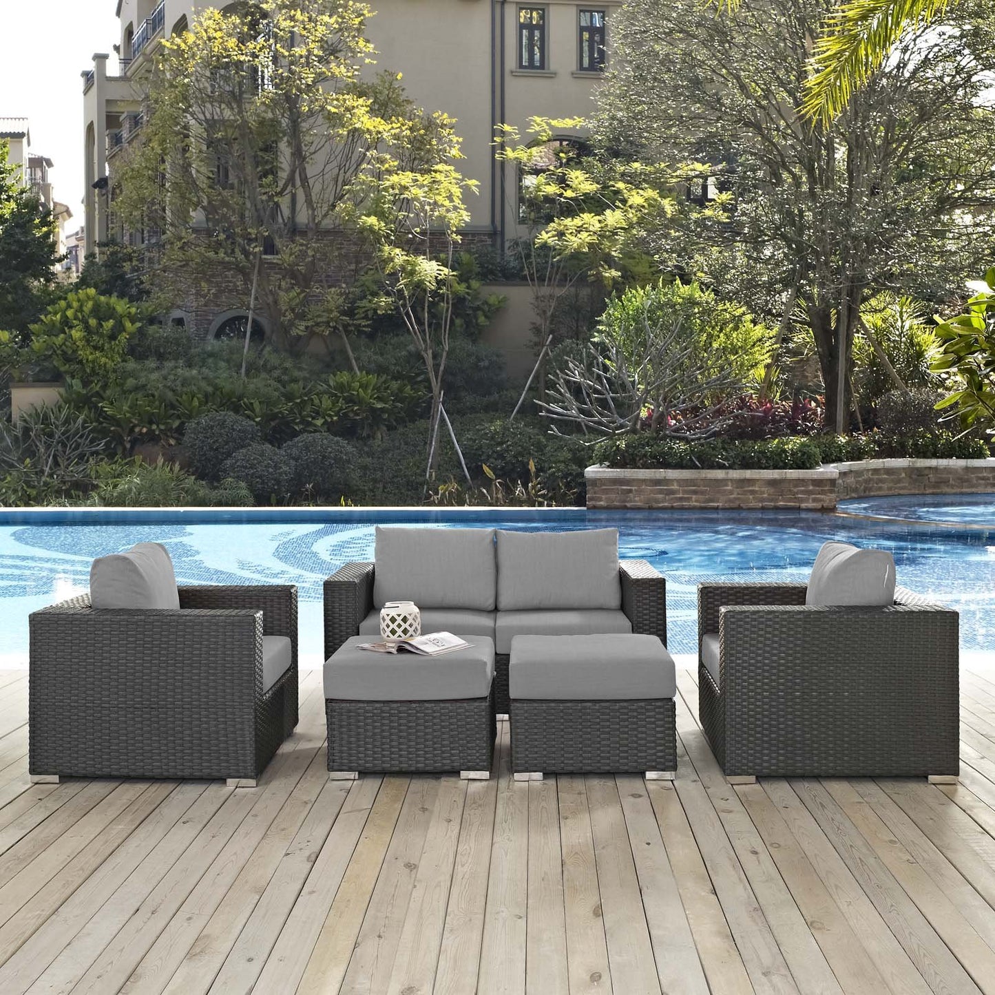 Modway Sojourn 5 Piece Outdoor Patio Sunbrella® Sectional Set