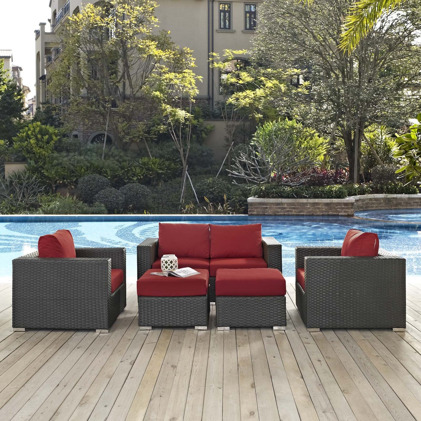 Modway Sojourn 5 Piece Outdoor Patio Sunbrella® Sectional Set