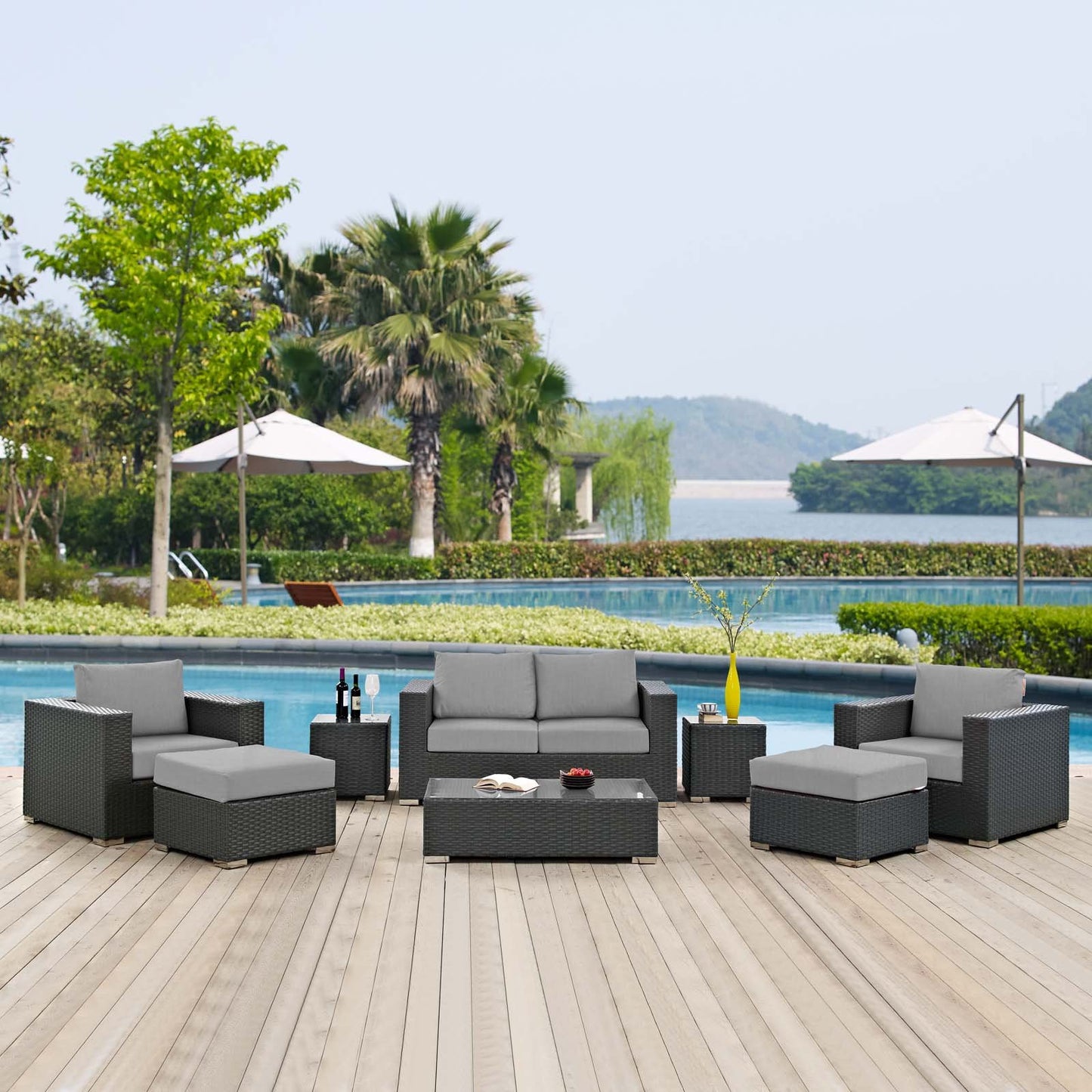 Modway Sojourn 8 Piece Outdoor Patio Sunbrella® Sectional Set