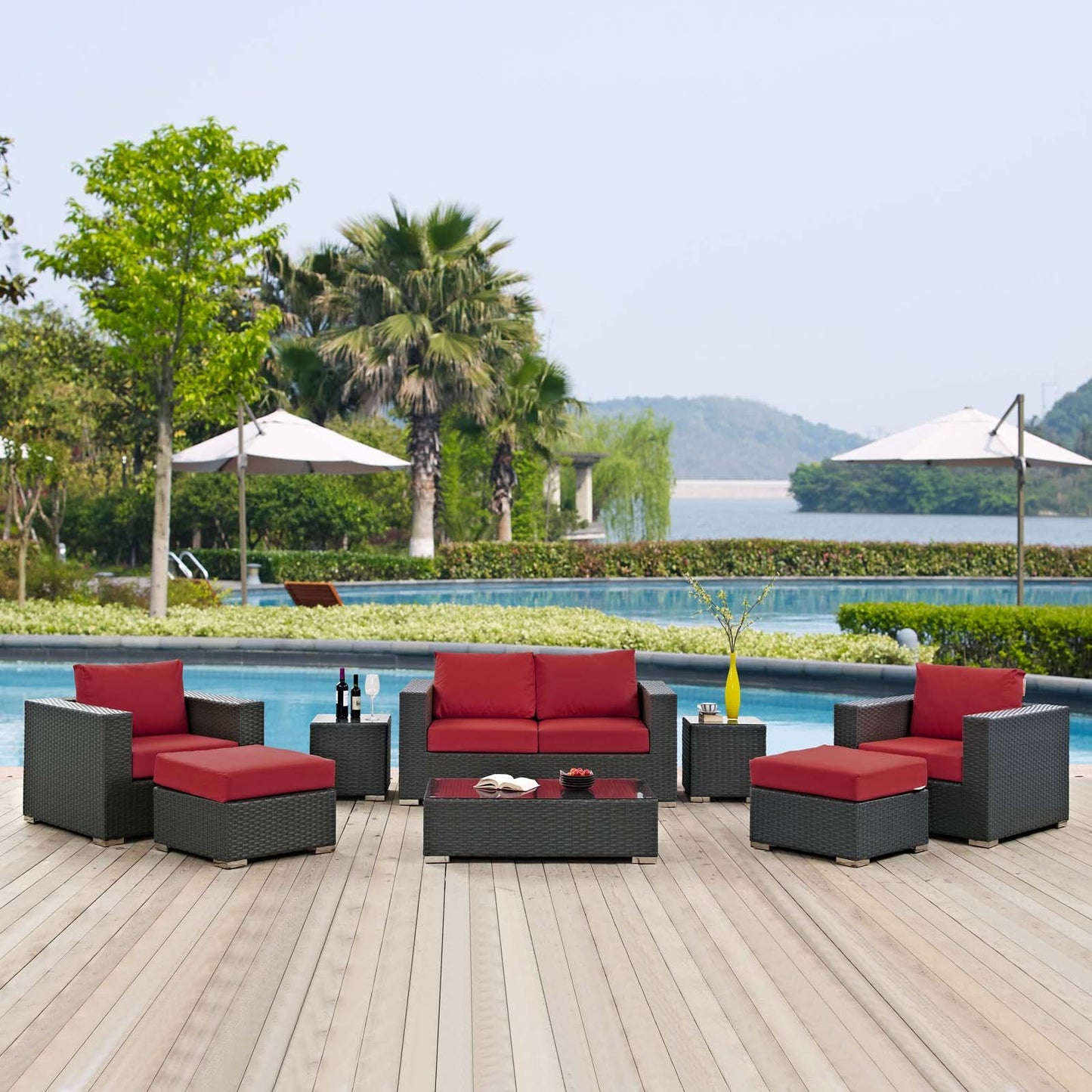 Modway Sojourn 8 Piece Outdoor Patio Sunbrella® Sectional Set