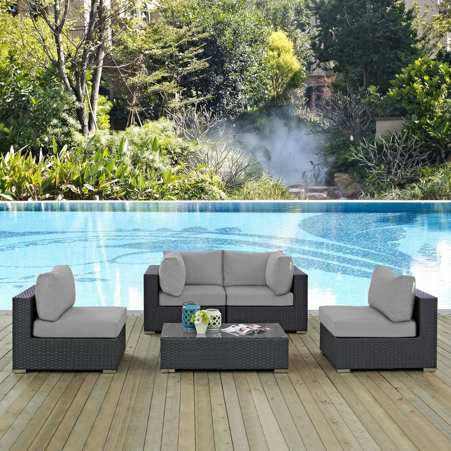 Modway Sojourn 5 Piece Outdoor Patio Sunbrella® Sectional Set