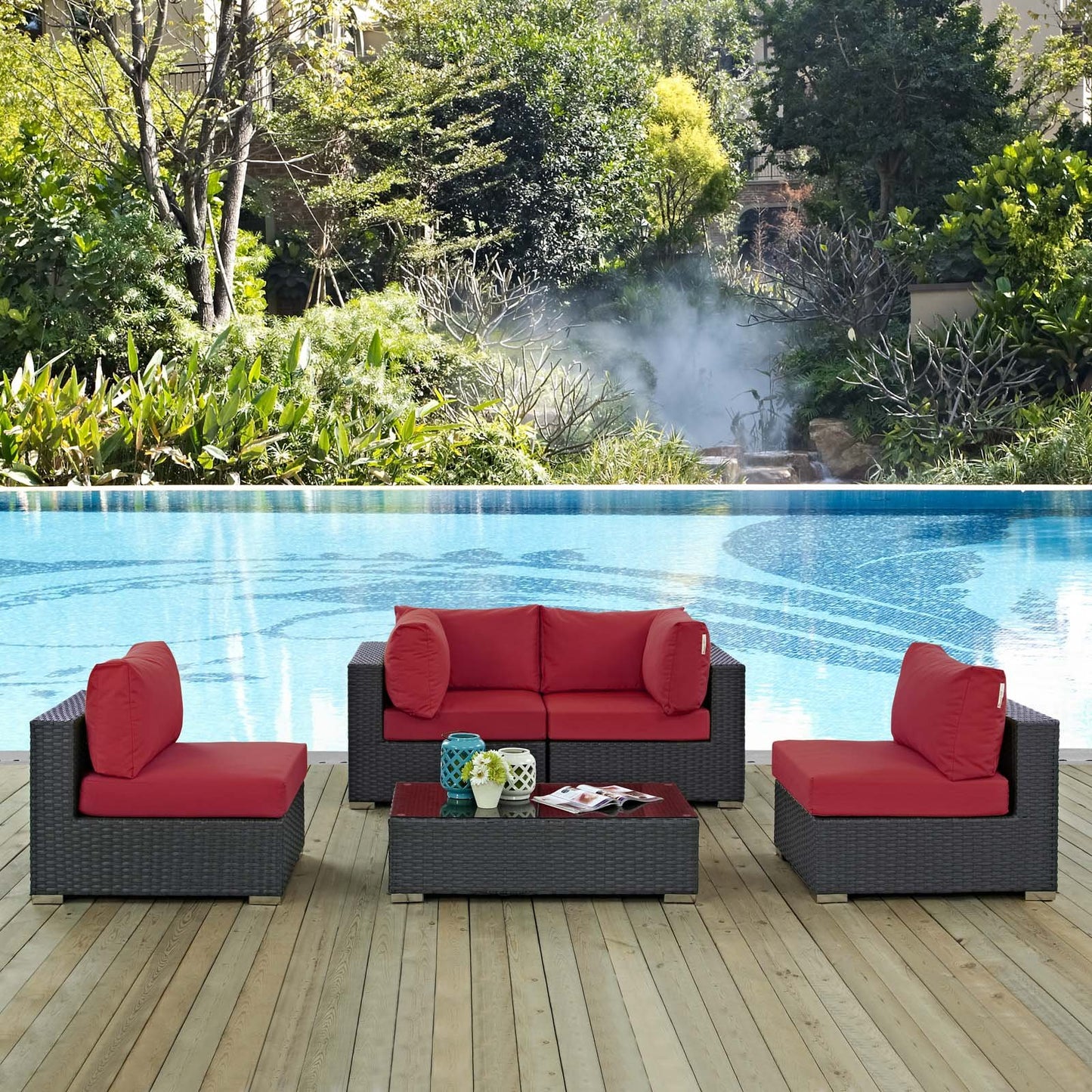 Modway Sojourn 5 Piece Outdoor Patio Sunbrella® Sectional Set