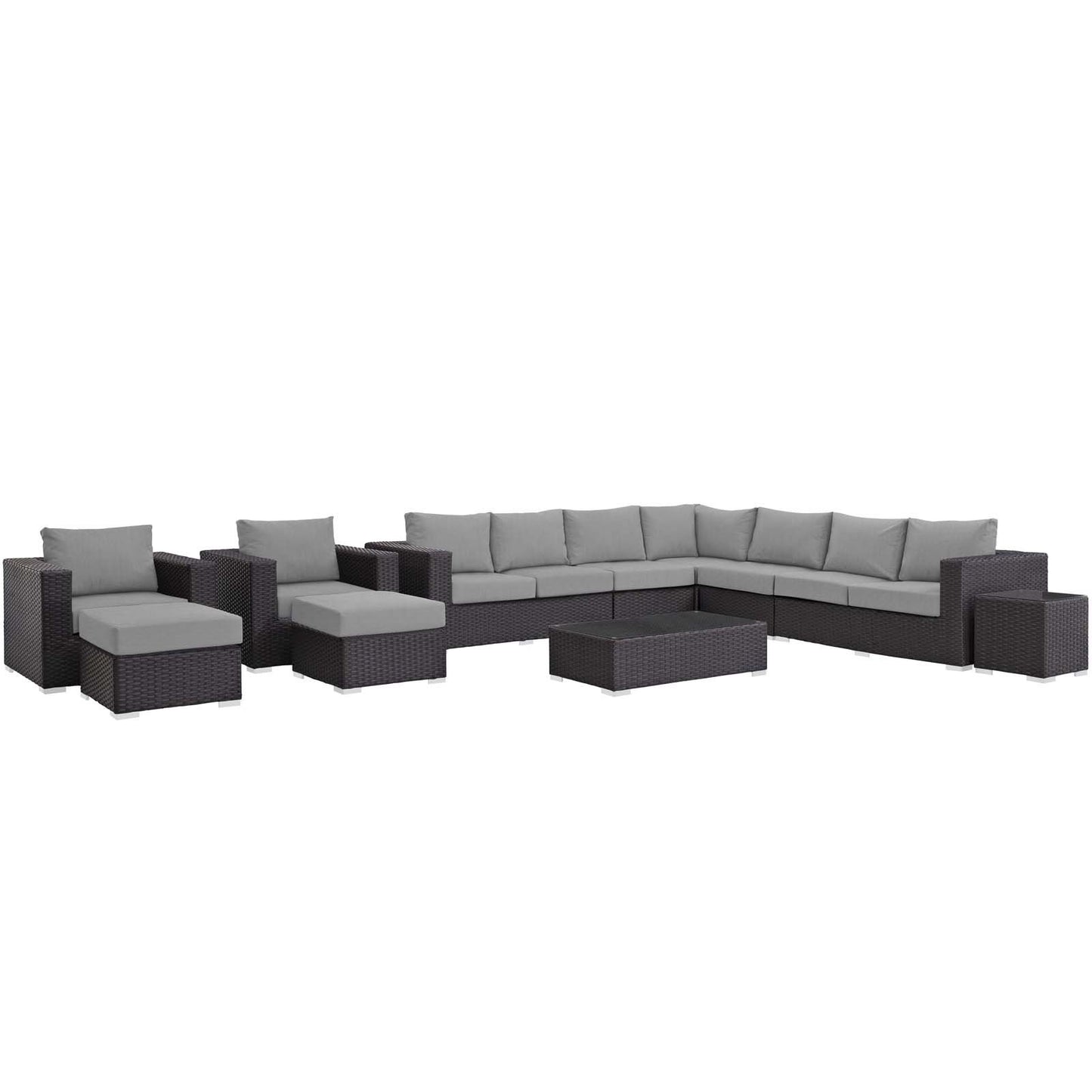 Modway Sojourn 11 Piece Outdoor Patio Sunbrella® Sectional Set