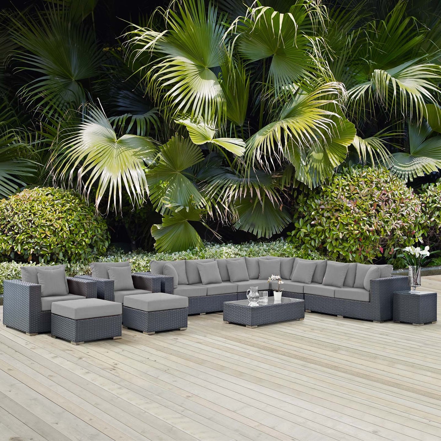 Modway Sojourn 11 Piece Outdoor Patio Sunbrella® Sectional Set