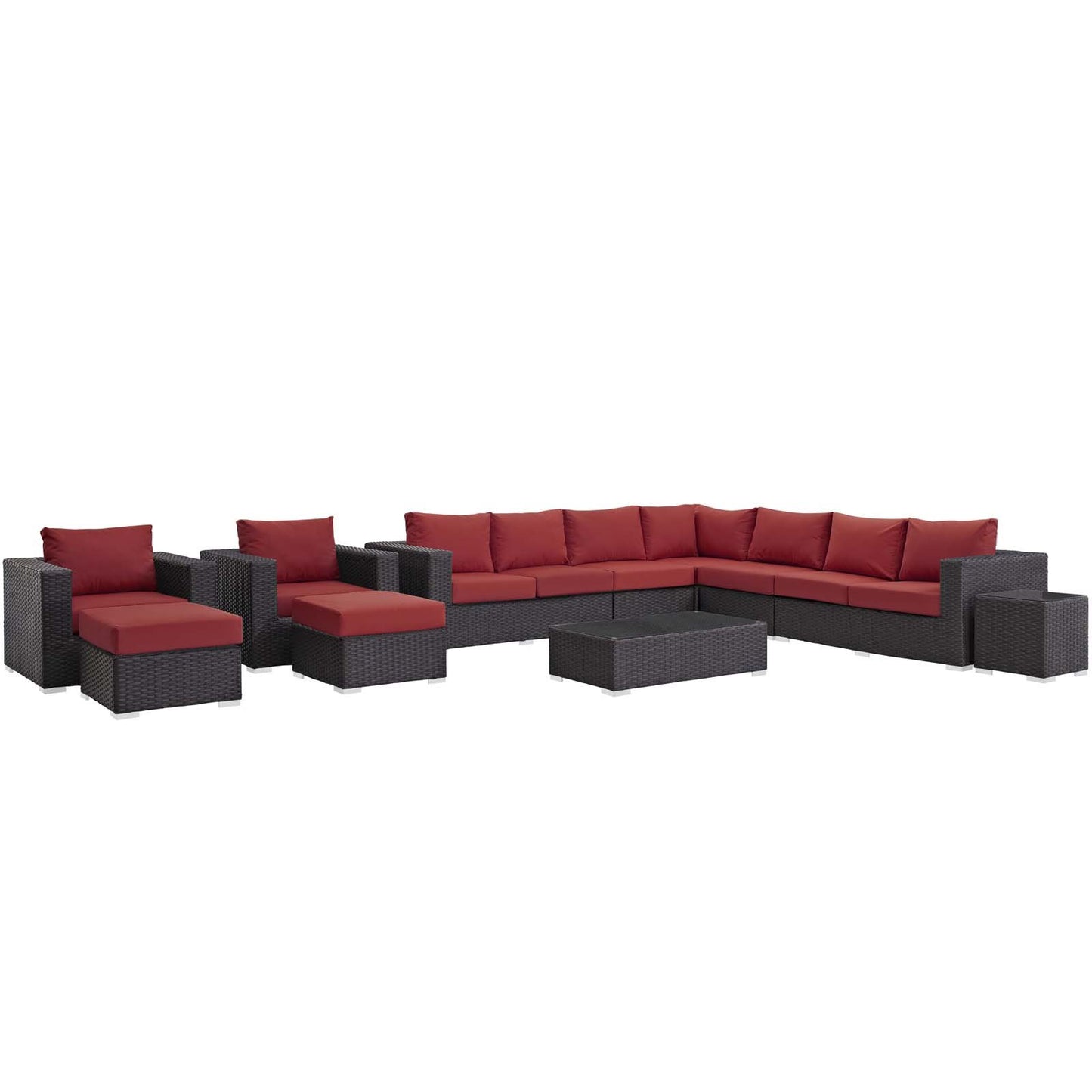 Modway Sojourn 11 Piece Outdoor Patio Sunbrella® Sectional Set