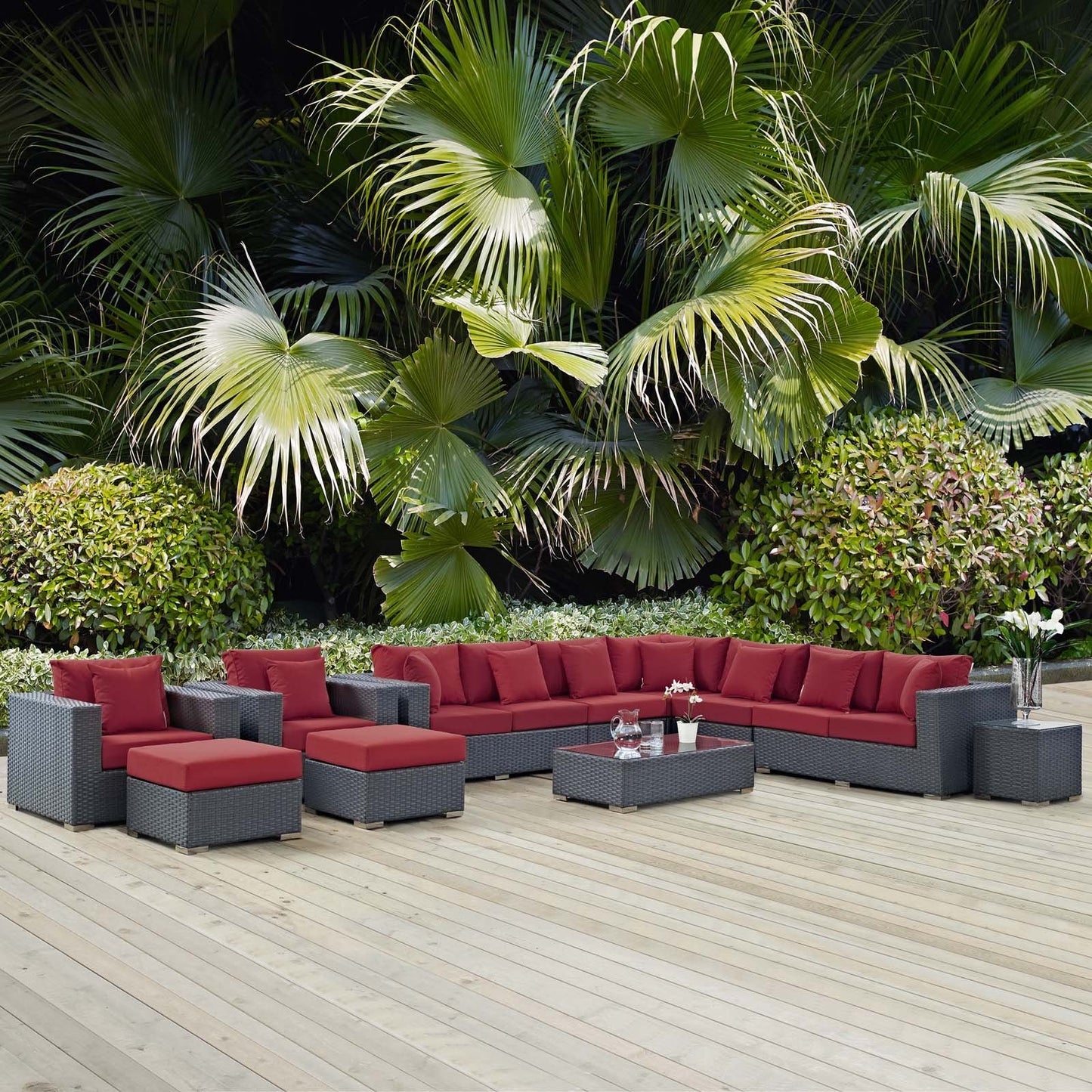 Modway Sojourn 11 Piece Outdoor Patio Sunbrella® Sectional Set