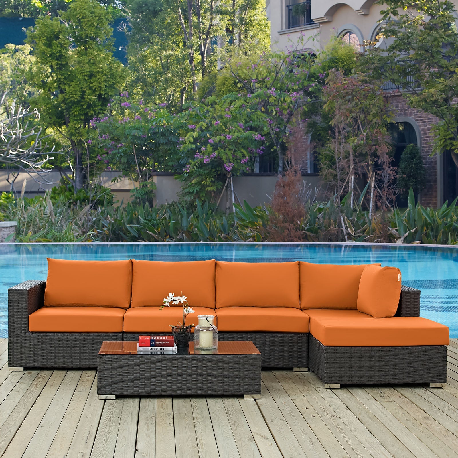 Sojourn 5 Piece Outdoor Patio Sunbrella® Sectional Set By Modway - EEI-1886 | Outdoor Sofas, Loveseats & Sectionals | Modishstore