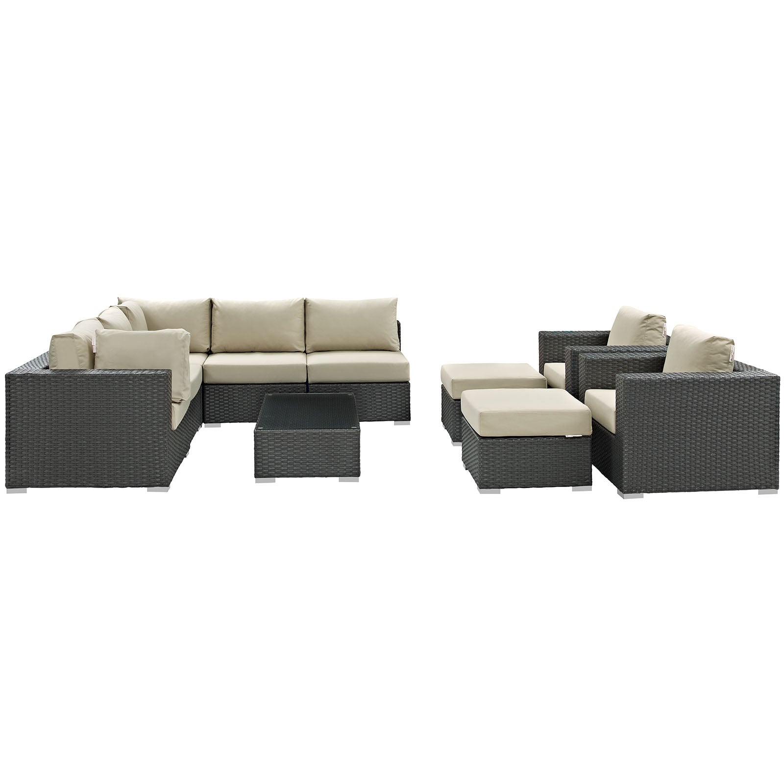 Modway Sojourn 10 Piece Outdoor Patio Sectional Set | Outdoor Sofas, Loveseats & Sectionals | Modishstore-5