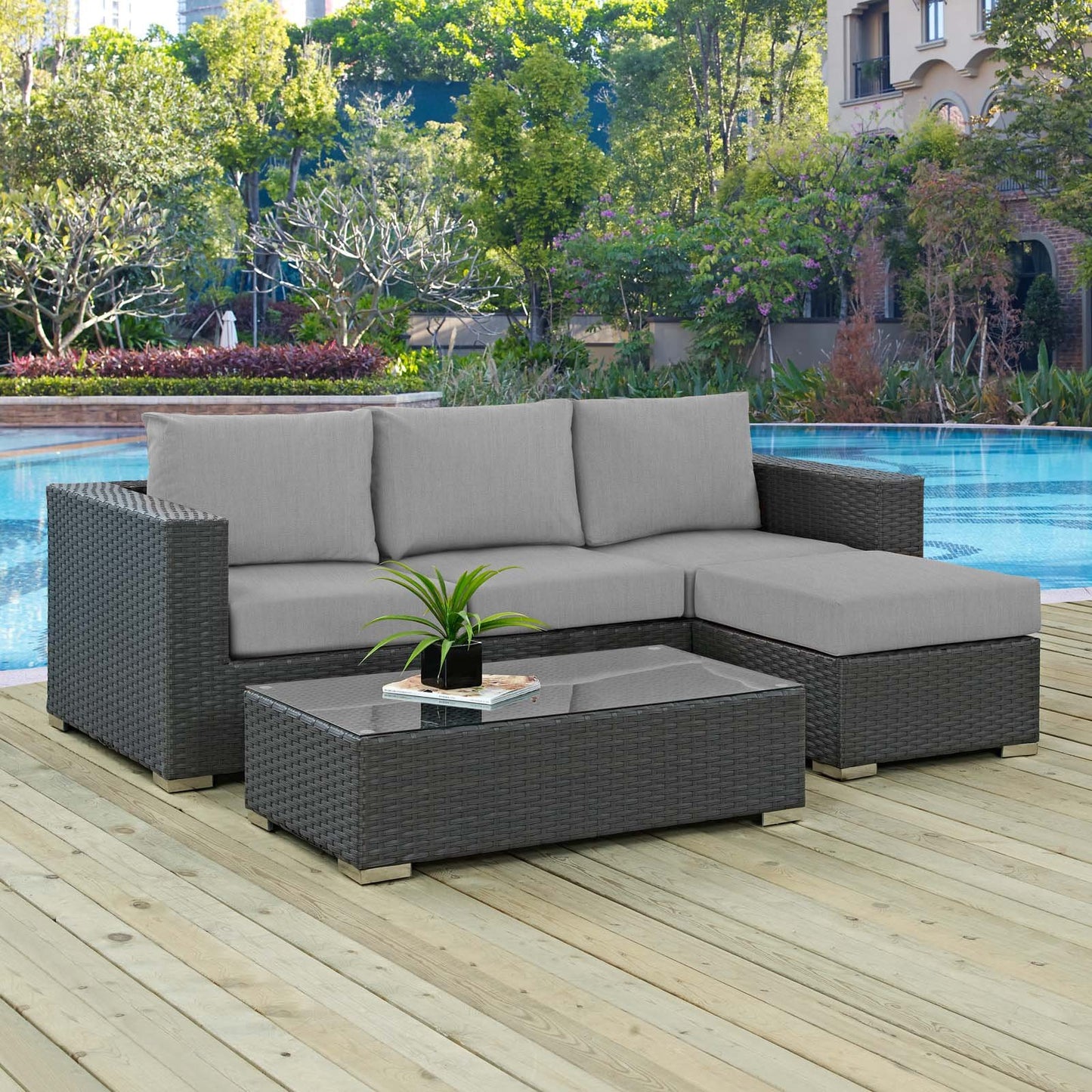 Modway Sojourn 3 Piece Outdoor Patio Sunbrella® Sectional Set