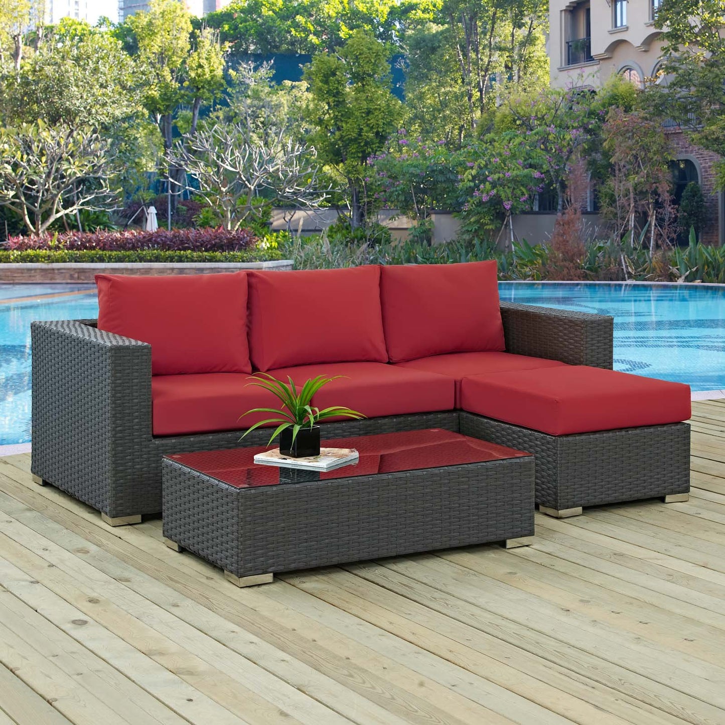 Modway Sojourn 3 Piece Outdoor Patio Sunbrella® Sectional Set