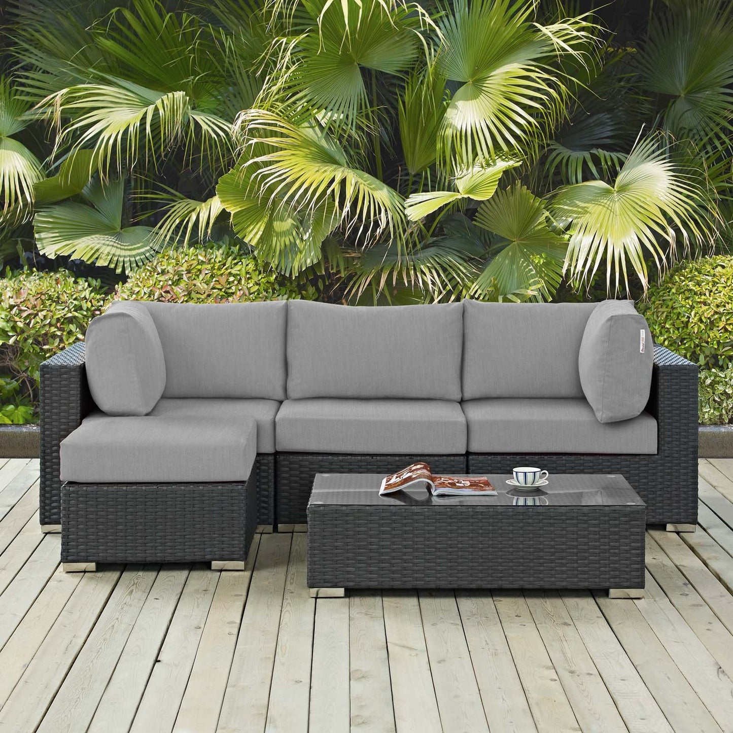 Modway Sojourn 5 Piece Outdoor Patio Sunbrella® Sectional Set