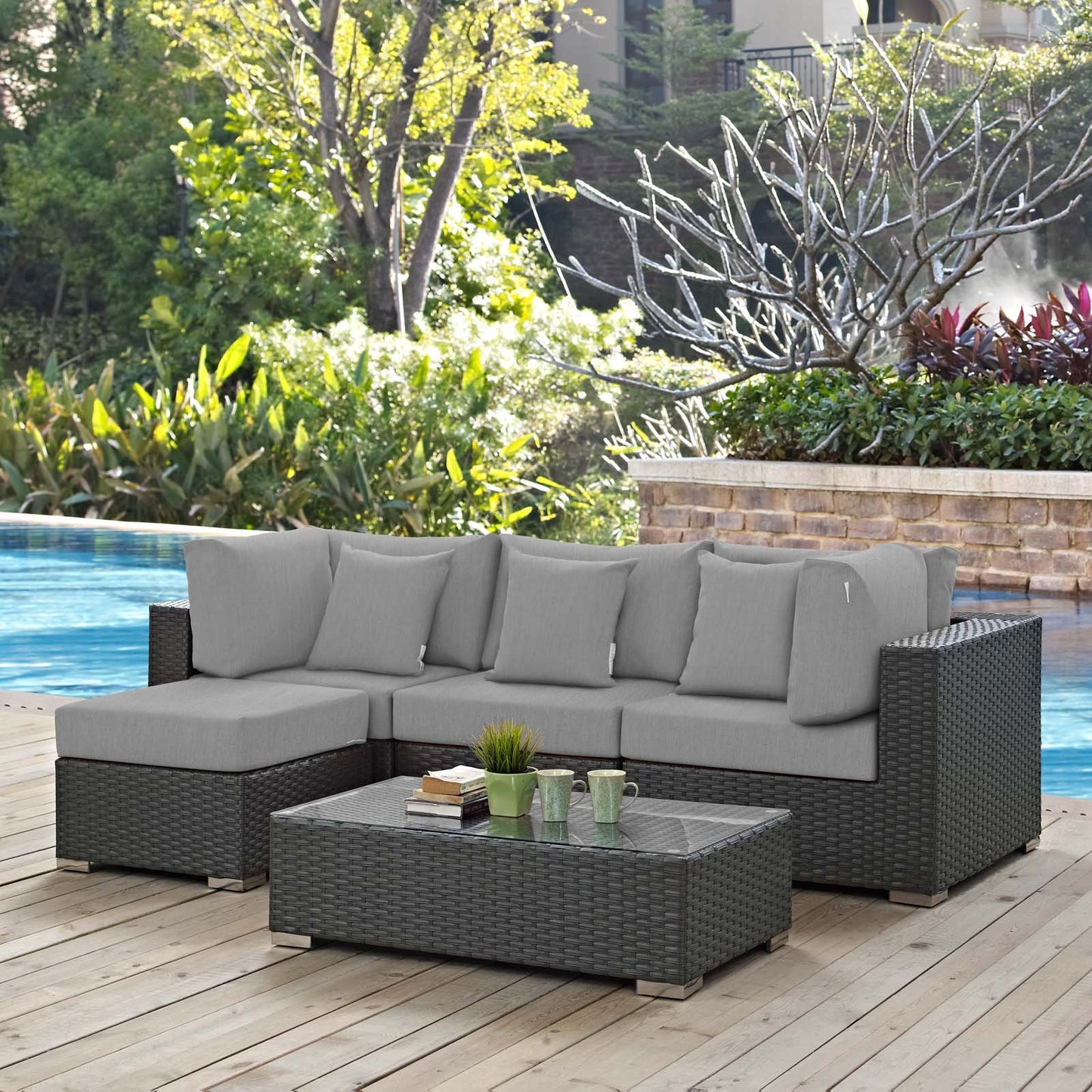 Modway Sojourn 5 Piece Outdoor Patio Sunbrella® Sectional Set