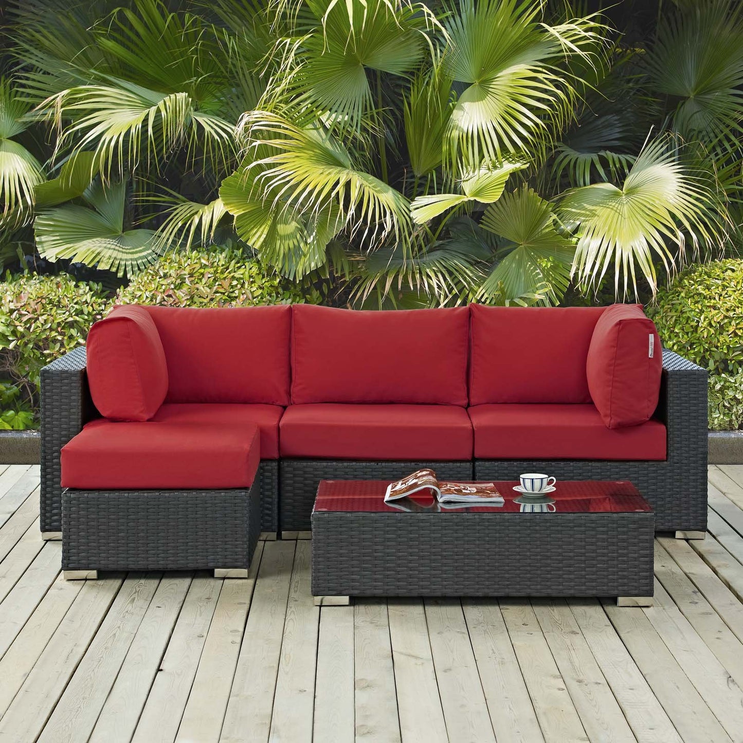 Modway Sojourn 5 Piece Outdoor Patio Sunbrella® Sectional Set