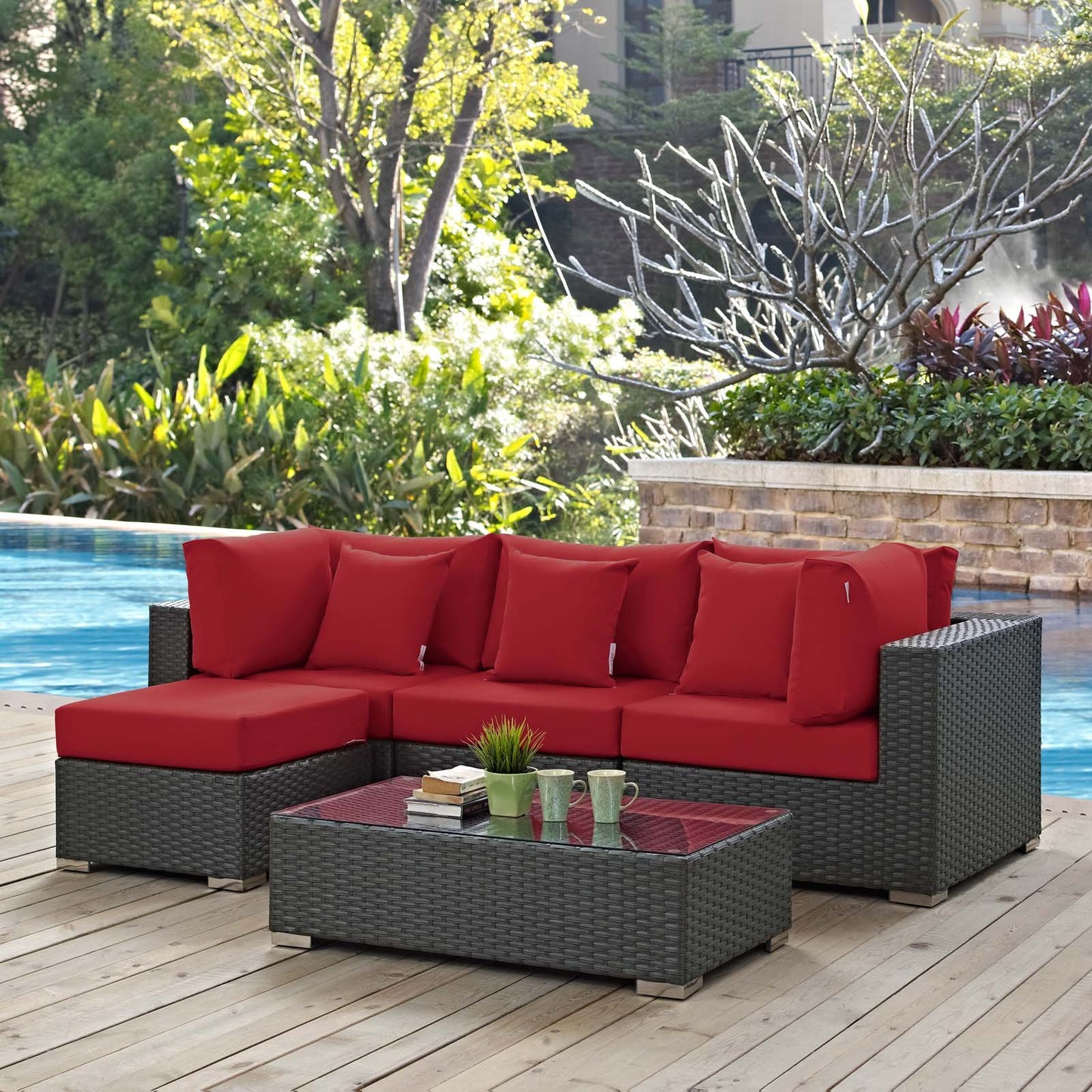 Modway Sojourn 5 Piece Outdoor Patio Sunbrella® Sectional Set