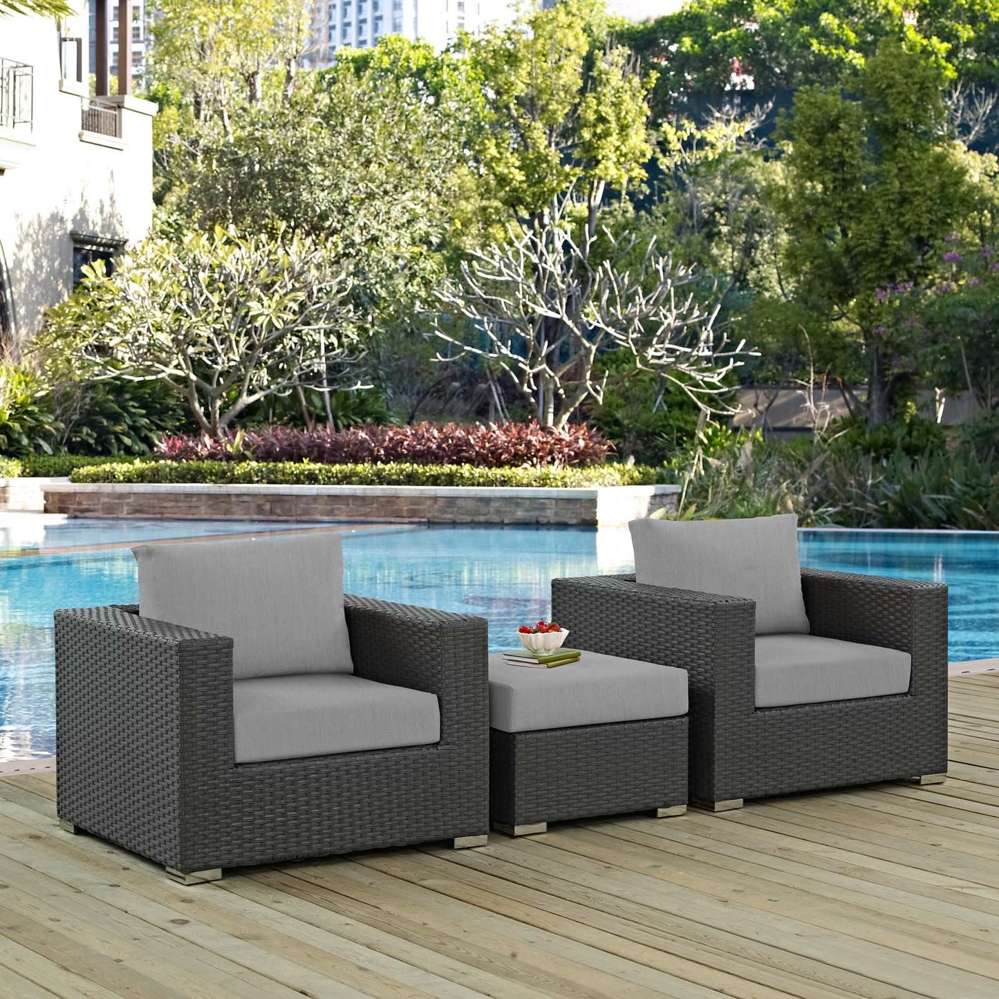 Modway Sojourn 3 Piece Outdoor Patio Sunbrella® Sectional Set