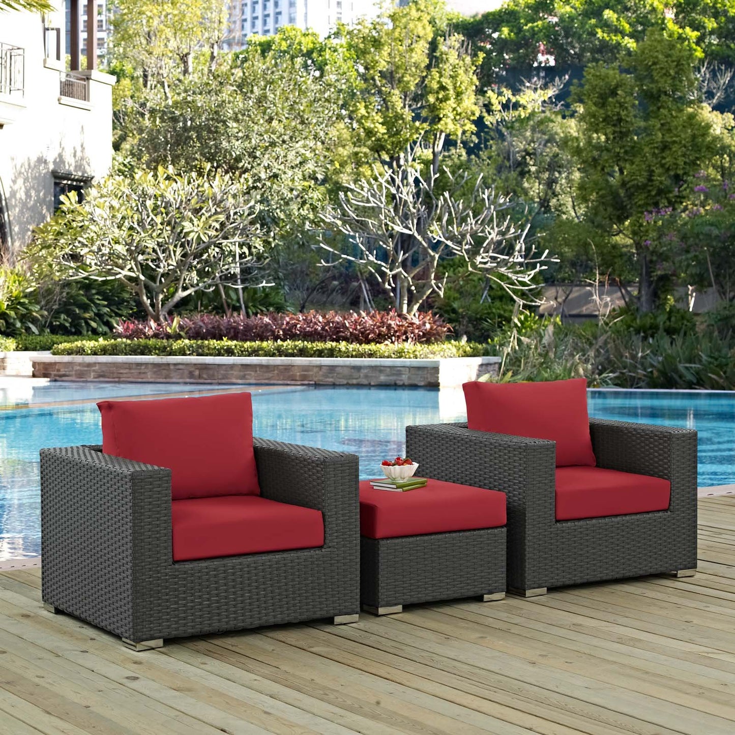 Modway Sojourn 3 Piece Outdoor Patio Sunbrella® Sectional Set
