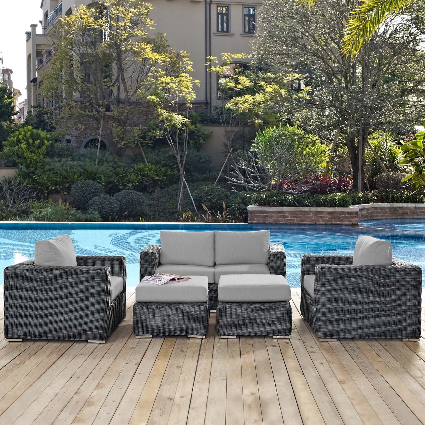 Modway Summon 5 Piece Outdoor Patio Sunbrella® Sectional Set