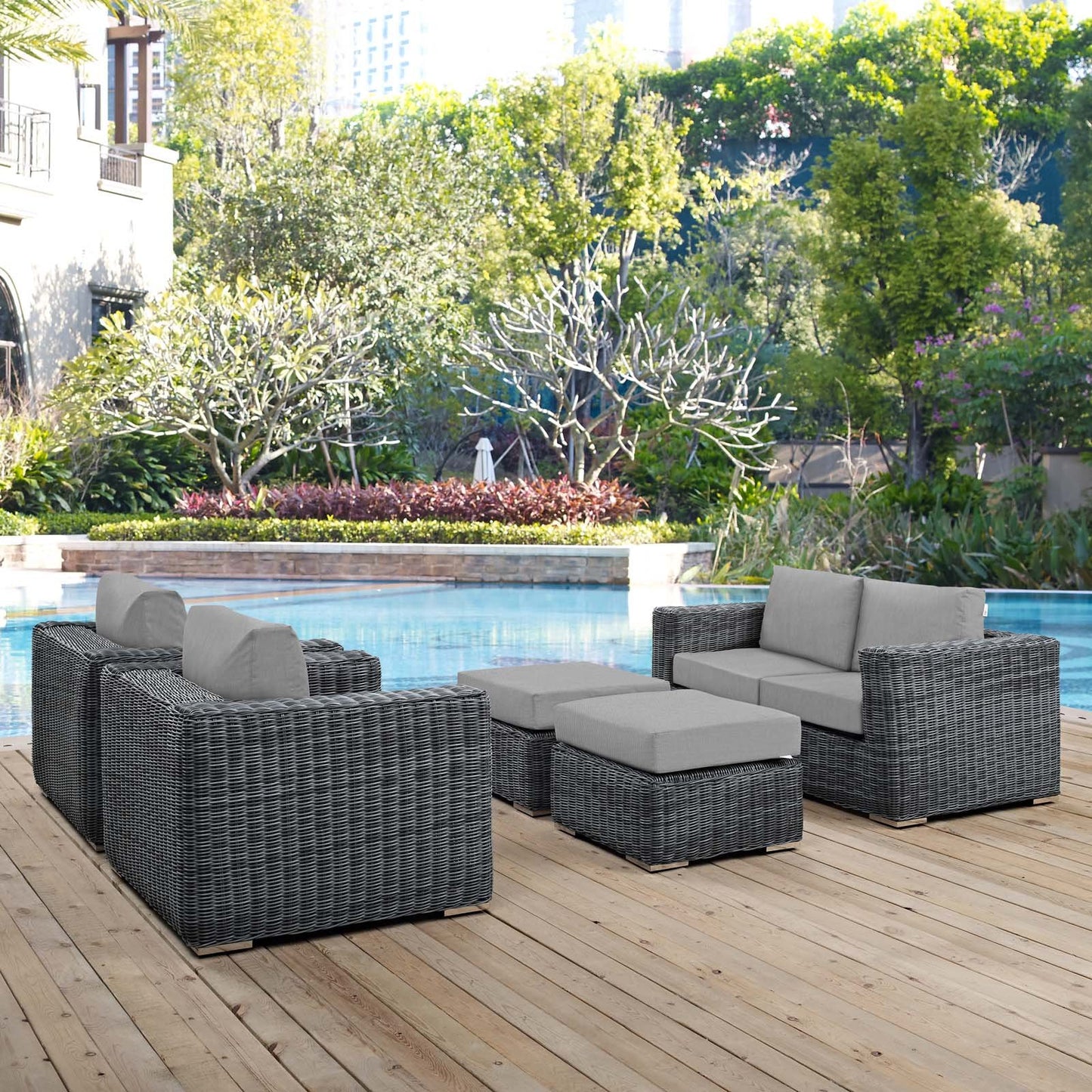 Modway Summon 5 Piece Outdoor Patio Sunbrella® Sectional Set