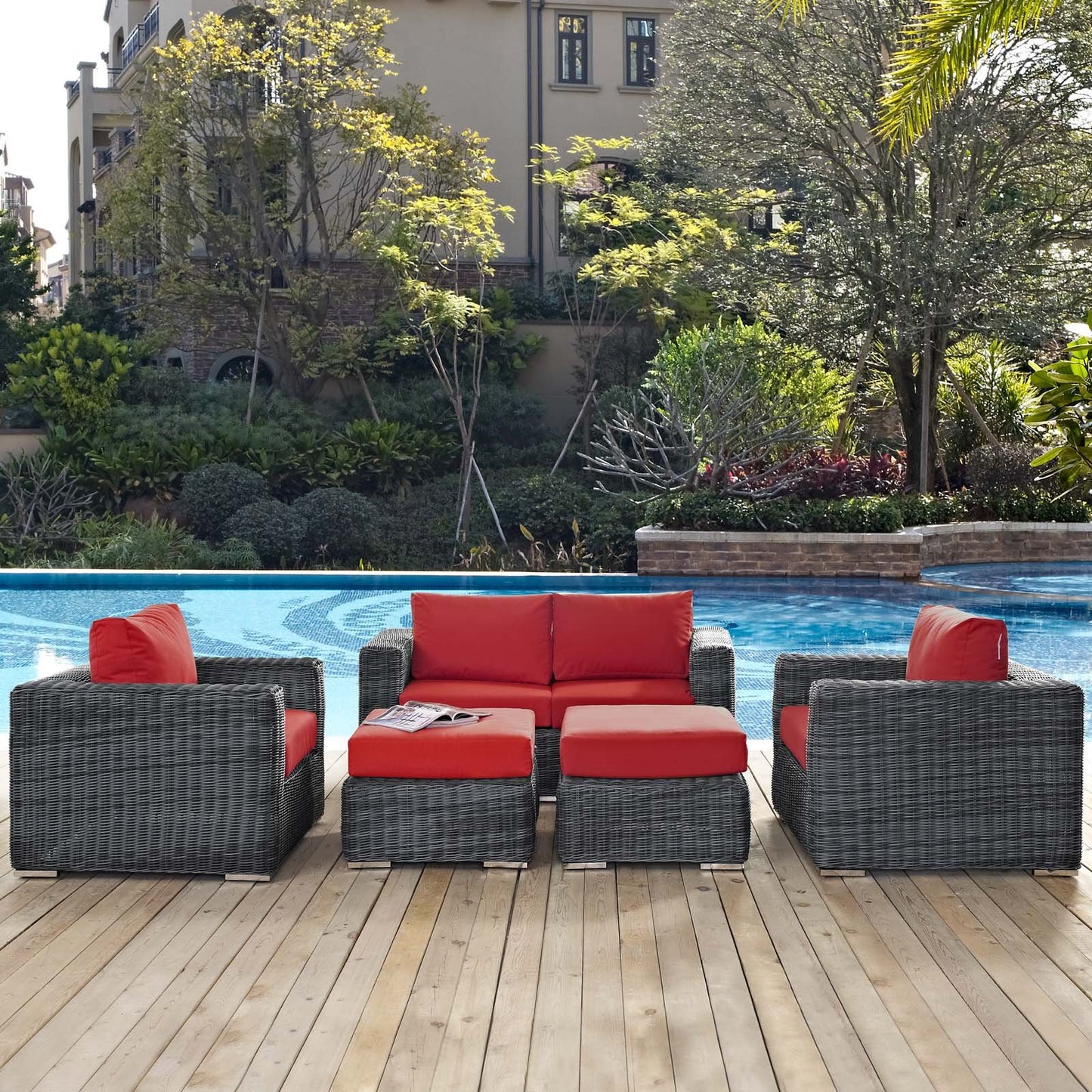 Modway Summon 5 Piece Outdoor Patio Sunbrella® Sectional Set