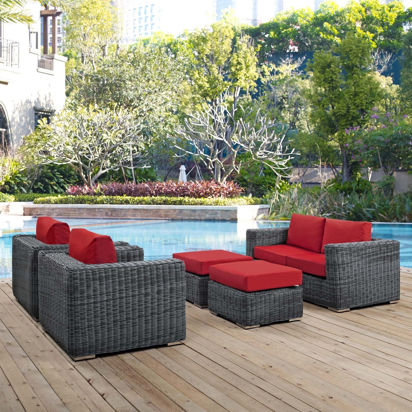 Modway Summon 5 Piece Outdoor Patio Sunbrella® Sectional Set