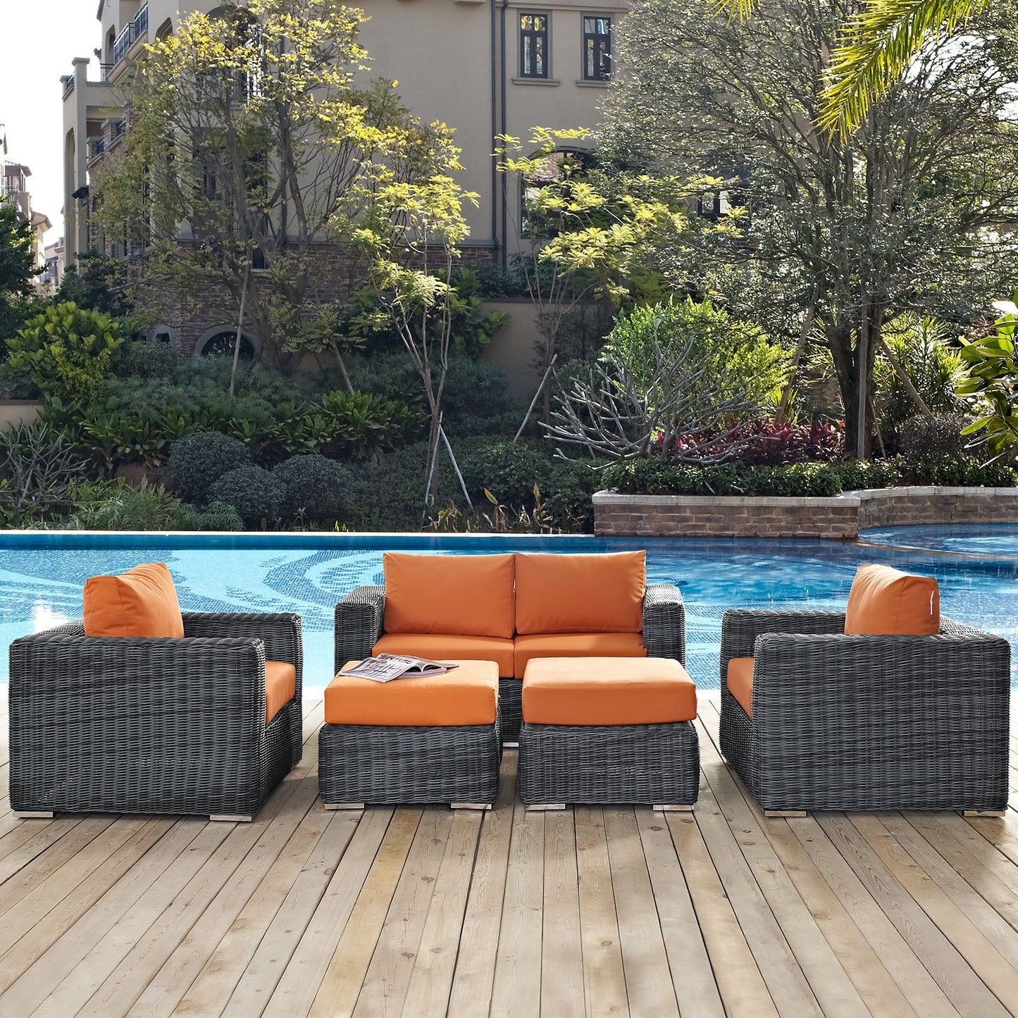 Modway Summon 5 Piece Outdoor Patio Sunbrella Sectional Set - EEI-1893