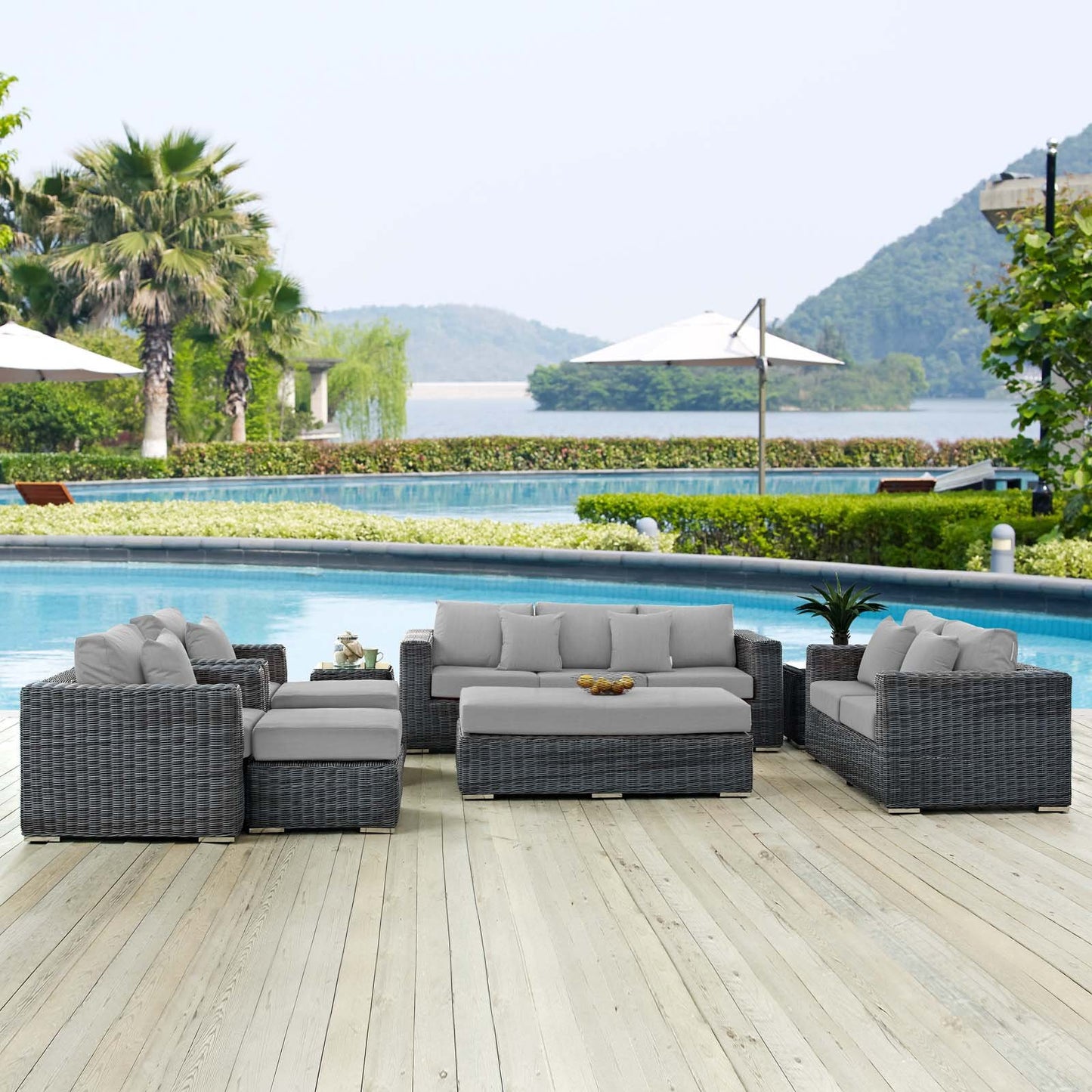 Modway Summon 9 Piece Outdoor Patio Sunbrella® Sectional Set