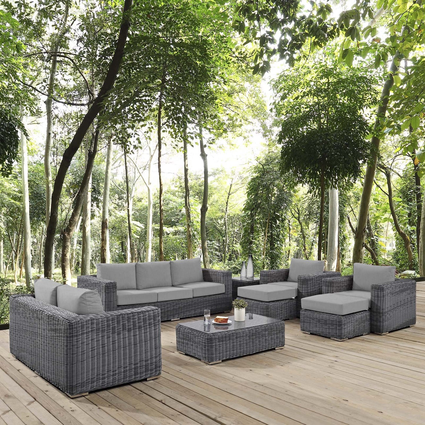 Modway Summon 9 Piece Outdoor Patio Sunbrella® Sectional Set